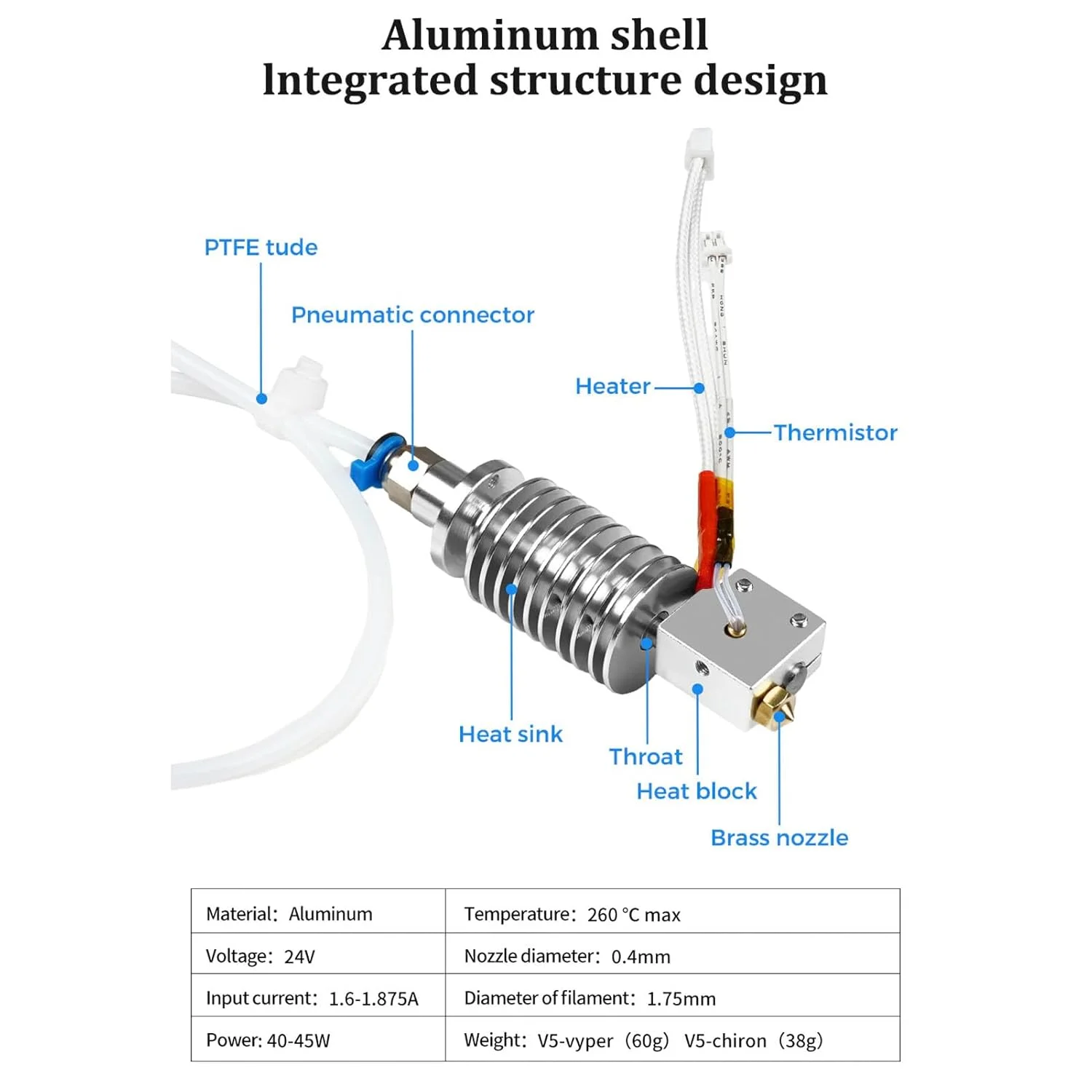 کیت هات اند پرینتر سه بعدی، 24 ولت 40 وات، کیت جایگزین هات اند اکسترودر پرینتر سه بعدی، هات اند سرامیکی چاپ با سرعت بالا با نازل برنجی برای ANYCUBIC Vyper/Kobra Plus 3D