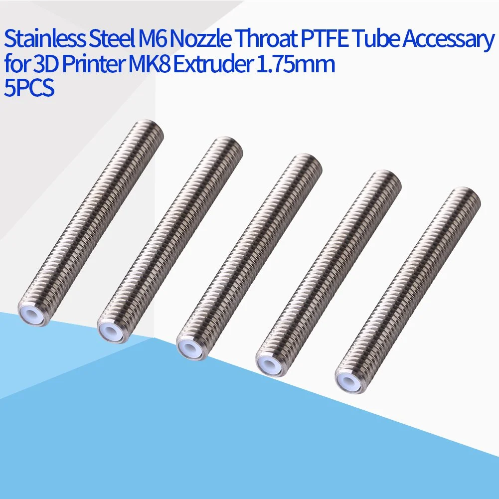 لوله اکسترودر پرینتر سه بعدی، 5 عدد نازل استیل ضد زنگ M6 گلو لوله PTFE لوازم جانبی برای پرینتر سه بعدی اکسترودر MK8 1.75mm (M6x40mm)