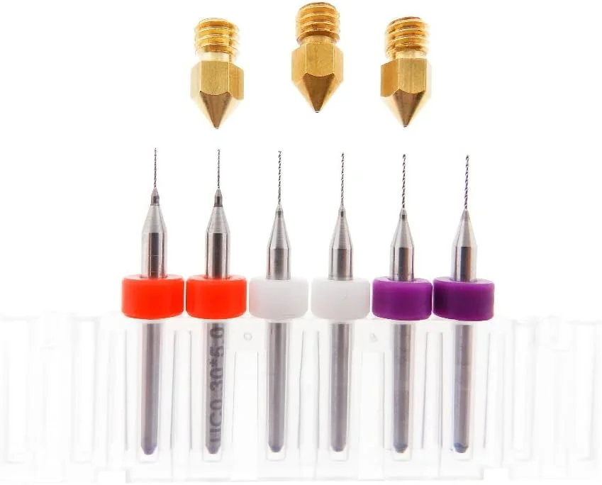 کیت پرینتر سه بعدی، نازل اکسترودر، ابزار تمیز کننده سر نازل .3mm .4mm .5mm (هر کدام 2 عدد) + 3 نازل 0.3mm 0.4mm 0.5mm برای MK7 MK8 Makerbot RepRap، نازل چاپ برای پرینترهای ABS/PLA با فیلامنت 1.75mm