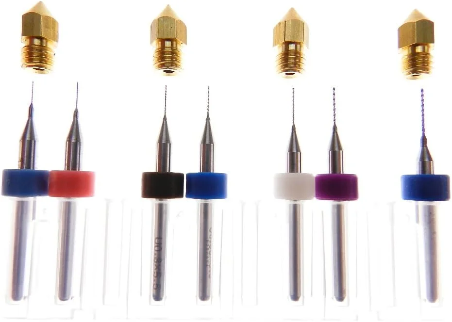 ست ۱۱ عددی تمیز کننده نازل اکسترودر پرینتر سه بعدی (۷ عدد مته) .۲mm .۲۵mm .۳mm .۳۵mm .۴mm .۴۵mm .۵mm + ۴ عدد نازل .۲mm .۳mm .۴mm .۵mm برای MK7 MK8 Makerbot RepRap برای فیلامنت ۱.۷۵mm پرینترهای ABS/PLA
