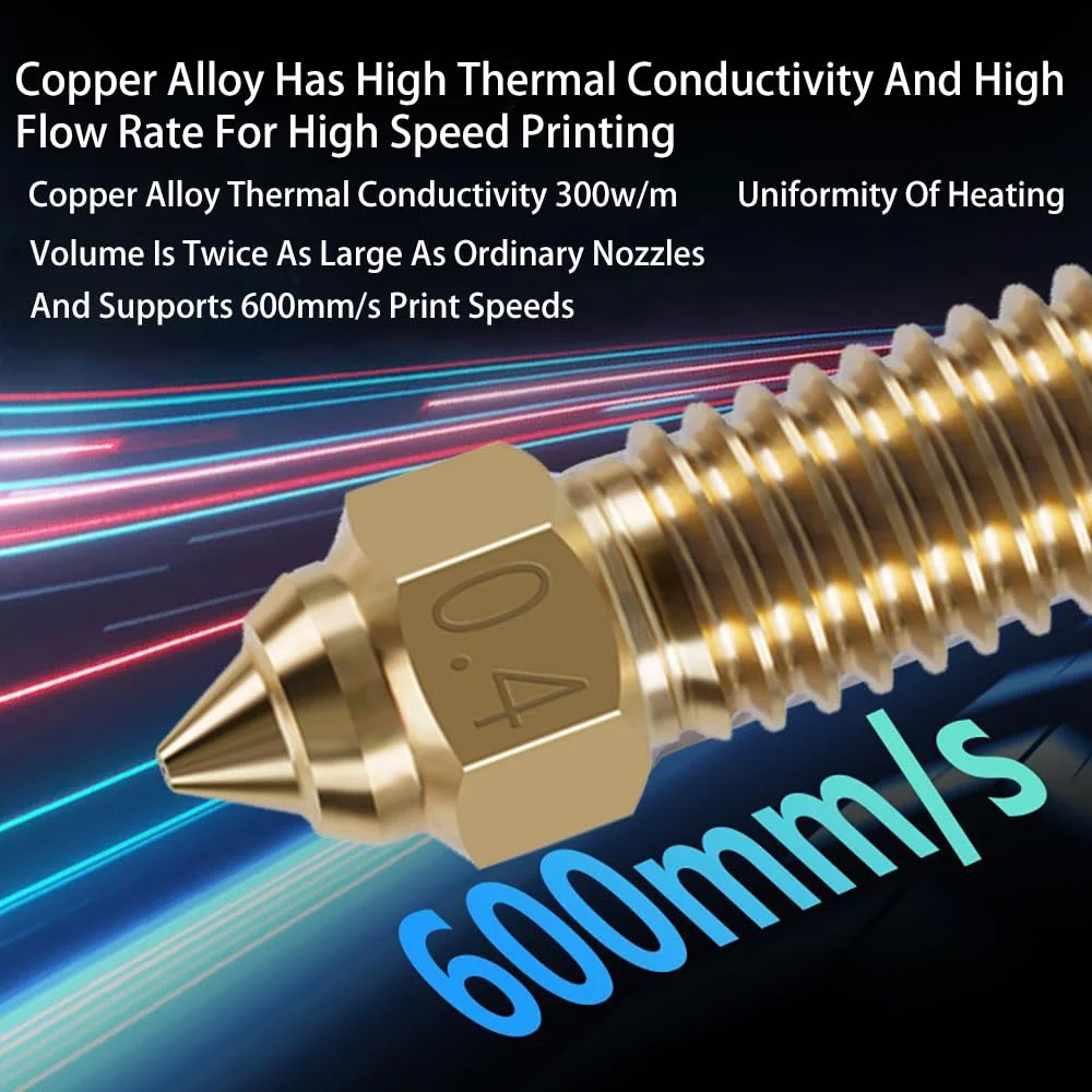 مجموعه 10 عددی نازل اکسترودر پرینتر سه بعدی برای K1/K1 Max/Ender 3 V3 KE، مقاوم در برابر درجه حرارت بالا و سایش، شامل 5 عدد 0.4 میلی متر، 1 عدد 0.2 میلی متر، 1 عدد 0.6 میلی متر، 1 عدد 0.8 میلی متر، 1 عدد 1.0 میلی متر و 1 عدد نازل برنجی 1.2 میلی متر