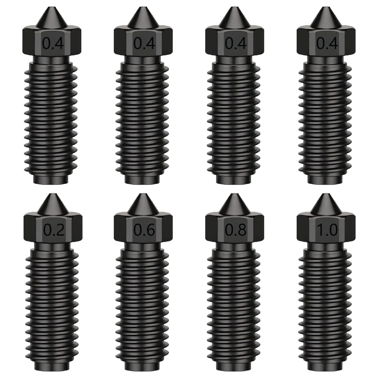 مجموعه 8 عددی نازل اکسترودر فولادی سخت کاری شده پرینتر سه بعدی برای Kobra 3/Kobra 3 Combo/Kobra S1، مقاوم در برابر درجه حرارت بالا و سایش، شامل 4 عدد نازل 0.4 میلی متری، 1 عدد نازل فولادی سخت کاری شده 0.2/0.6/0.8/1.0 میلی متری