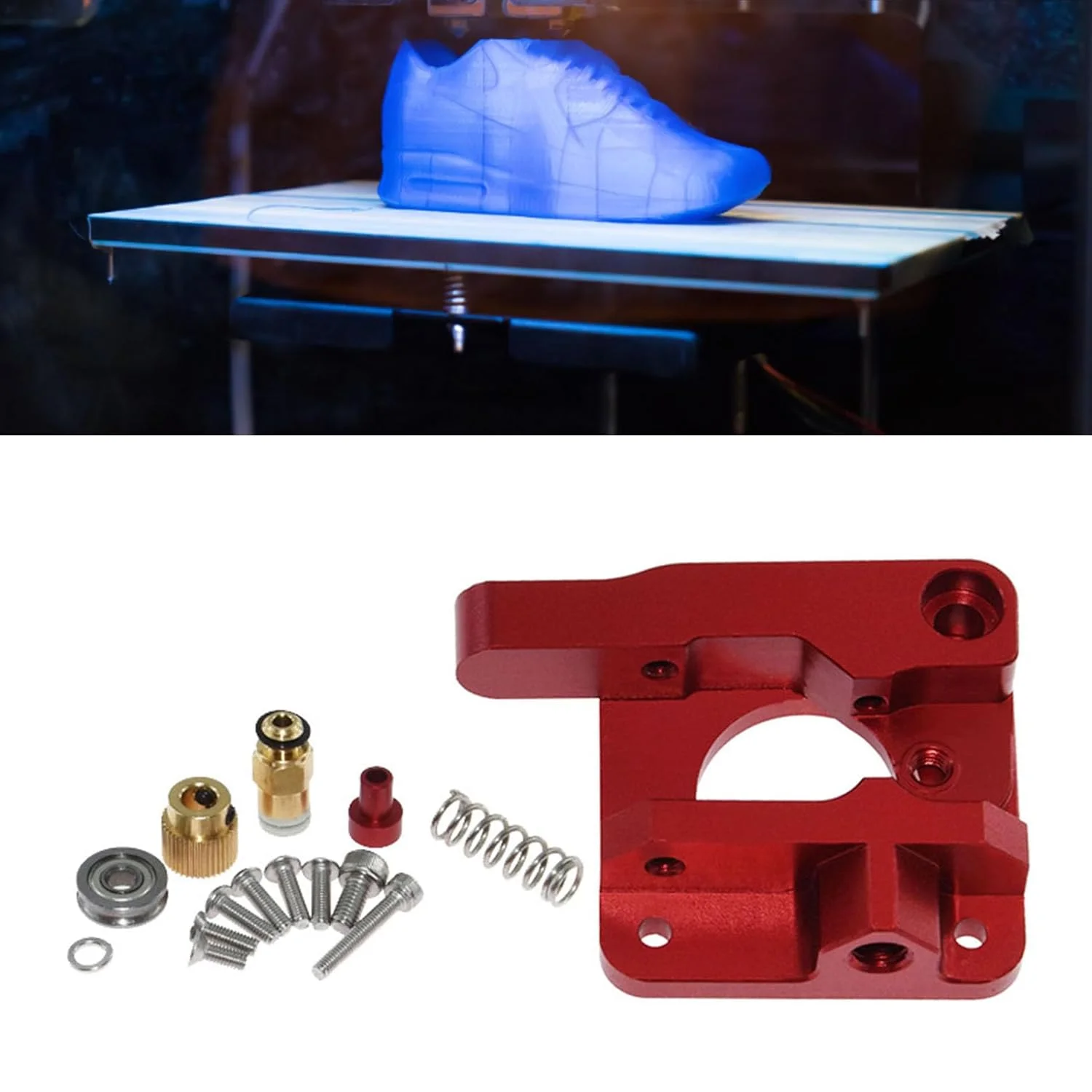 اکسترودر پرینتر سه بعدی دنده دوبل آلیاژ آلومینیوم قطعات فلزی قرمز رنگ برای سری CR10 10S، ارتقاء Ender 3، کیت اکسترودر با دقت بالا (دست چپ)