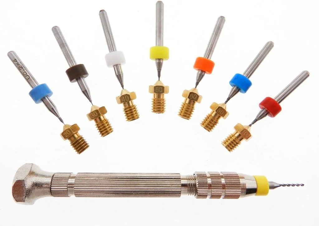 کیت پرینتر سه بعدی نازل اکسترودر J-Head مسدود شده E3D V6 و V5 (هر کدام 2 عدد) 0.2mm 0.3mm 0.4mm (هر کدام 1 عدد) 0.5mm 0.6mm 0.8mm 1.0mm + نازل 0.2 0.3 0.4 0.5 0.6 0.8 1.0mm E-3D + گیره سوزنی فیلامنت 1.75mm ABS PLA