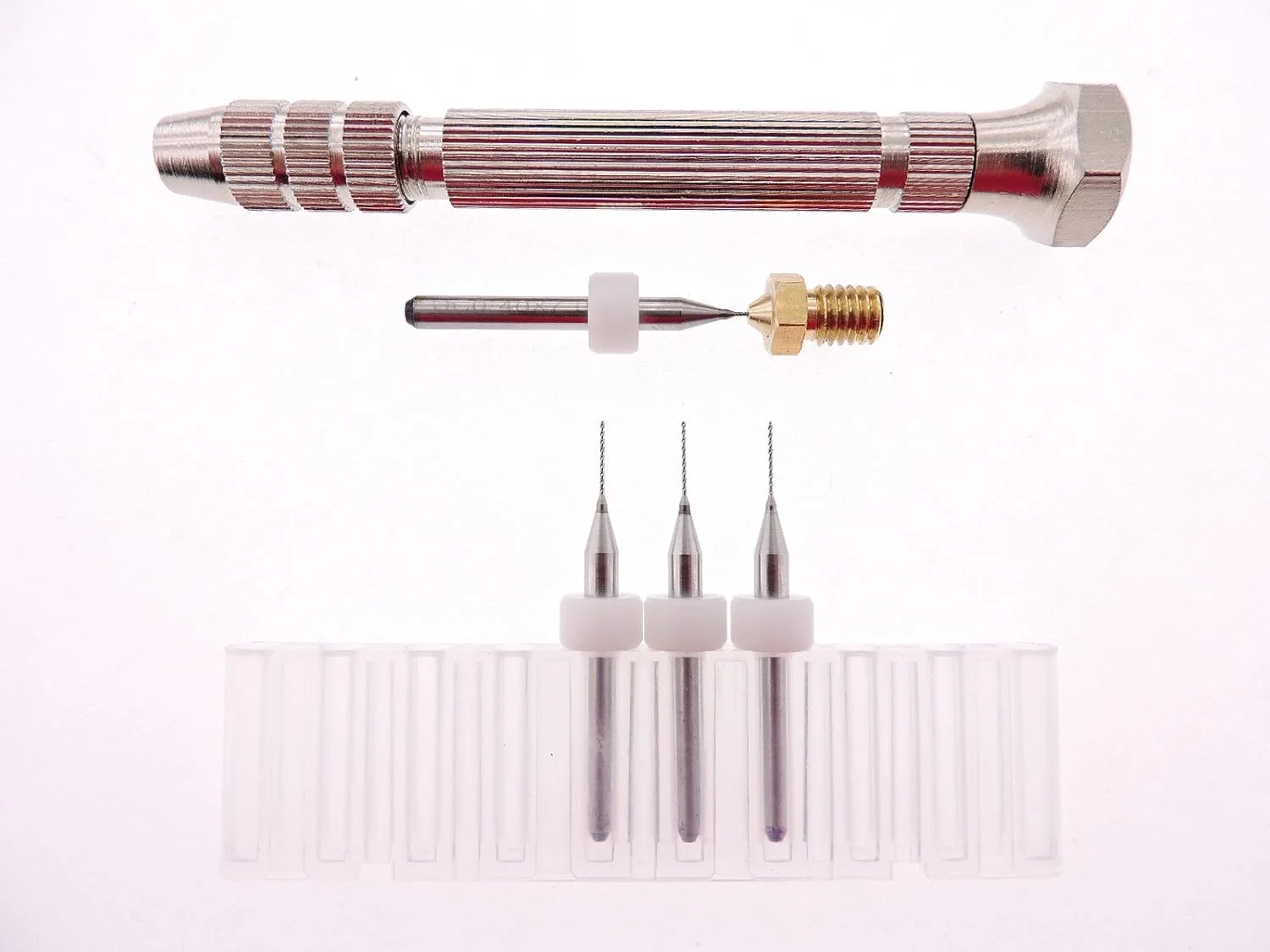 مجموعه ابزار پرینتر سه بعدی: 4 عدد سوزن 0.4 میلی‌متری تمیز کننده نازل اکسترودر به همراه ابزار نگهدارنده سوزن و یک عدد نازل 0.4 میلی‌متری مناسب V5 و V6 E-3D