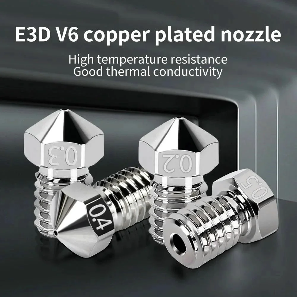 نازل مسی آبکاری شده E3D V6 برای فیلامنت 0.4-1.75 میلی‌متری، سازگار با هات‌اند V6، اکسترودر پرینتر سه بعدی تیتان پروسا I3 MK3 MK3S (3 عدد)