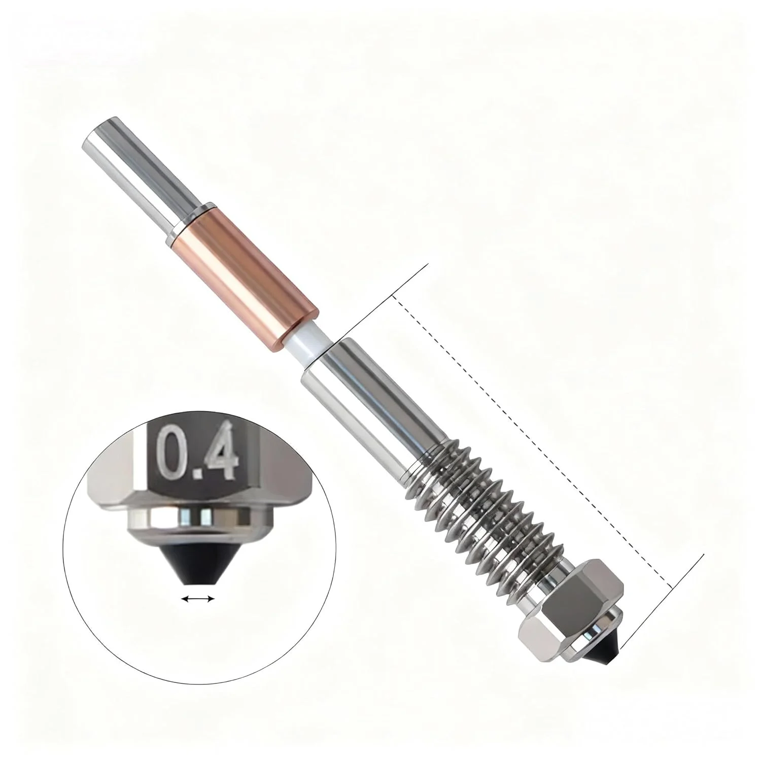 نازل 0.4 میلی‌متری برای QIDI Plus 4، نازل دو فلزی یکپارچه سرامیکی با دقت بالا، فولاد سخت شده مقاوم در برابر درجه حرارت بالا 0.4 میلی‌متری برای لوازم جانبی چاپگر سه بعدی QIDI