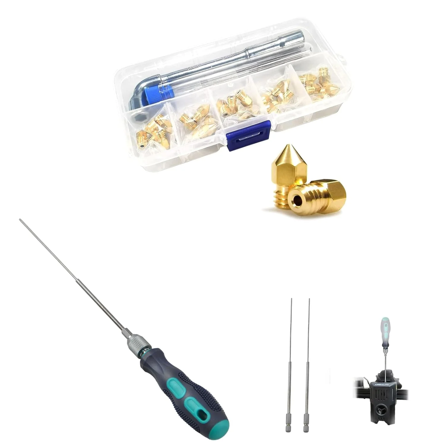 نازل های MK8، 25 عدد، نازل های برنجی اکسترودر پرینتر سه بعدی 0.4 میلی متری، سوزن سوراخ کننده گلوگاه بلند Φ1.7 میلی متری L200 میلی متری، ابزار چاپ سه بعدی برای هر نازل 1.75 میلی متری