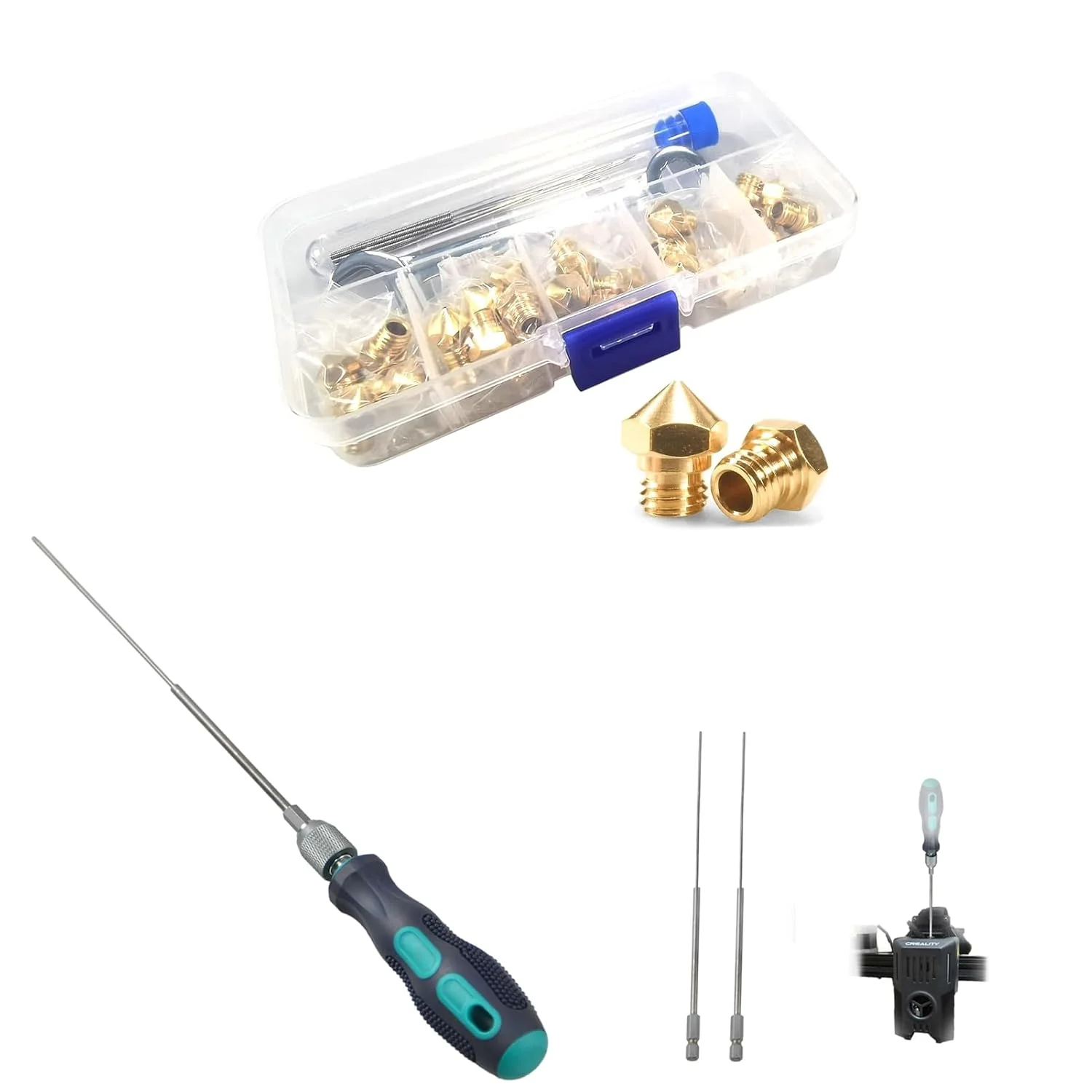 نازل های MK10، 25 عددی، نازل های برنجی اکسترودر پرینتر سه بعدی 0.4 میلی متری، سوزن سوراخ کننده گلوگاه بلند Φ1.7 میلی متری L200 میلی متری، ابزار چاپ سه بعدی برای هر نازل 1.75 میلی متری