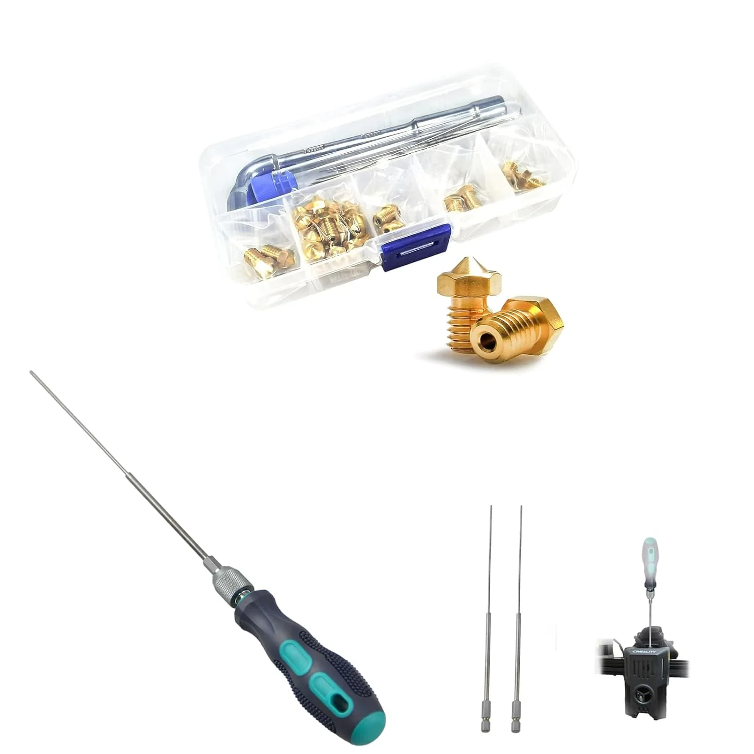 نازل های پرینتر سه بعدی 22 عددی، نازل های برنجی اکسترودر برای پرینتر سه بعدی V5-V6، Φ1.7 میلی متر، سوزن سوراخ کننده گلوگاه بلند L200 میلی متر، ابزار چاپ سه بعدی برای هر نازل 1.75 میلی متر