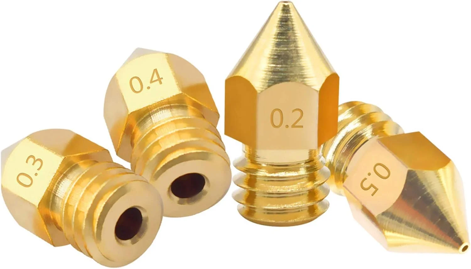 نازل، نازل پرینتر، نازل های برنجی، 5 عدد نازل مسی با رزوه M6 قطر 0.2/0.3/0.4/0.5 میلی متر برای قطعات اکسترودر پرینتر سه بعدی با فیلامنت 1.75/3.00 میلی متر، قطر نازل 0.5 میلی متر (رنگ: برای فیلامنت 3 میلی متر، اندازه)