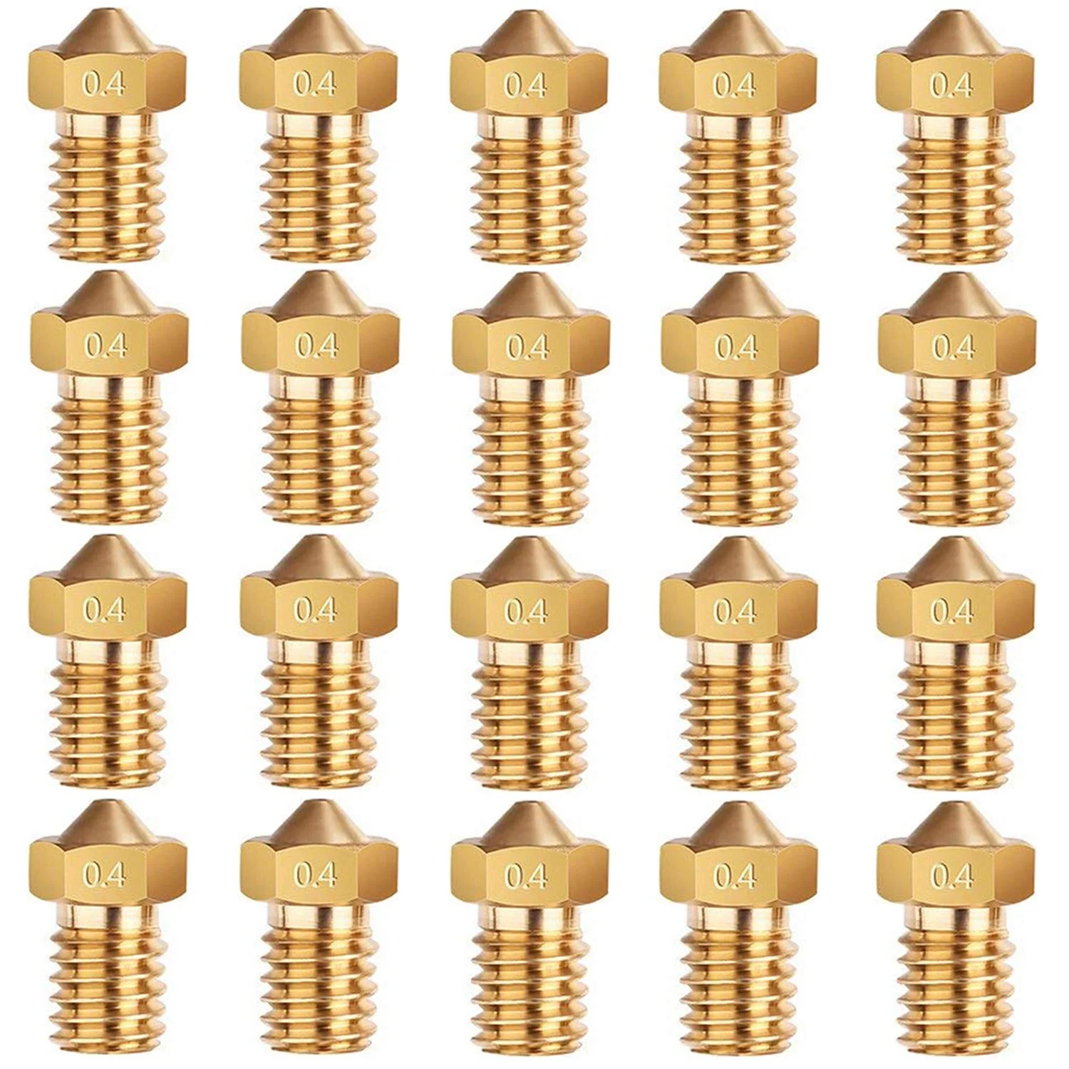 نازل های E3D، نازل اکسترودر برنجی M6 0.4 میلی متری ExcelFu هد چاپ برای فیلامنت 1.75 میلی متری پرینتر سه بعدی E3D V5-V6، بسته 20 عددی
