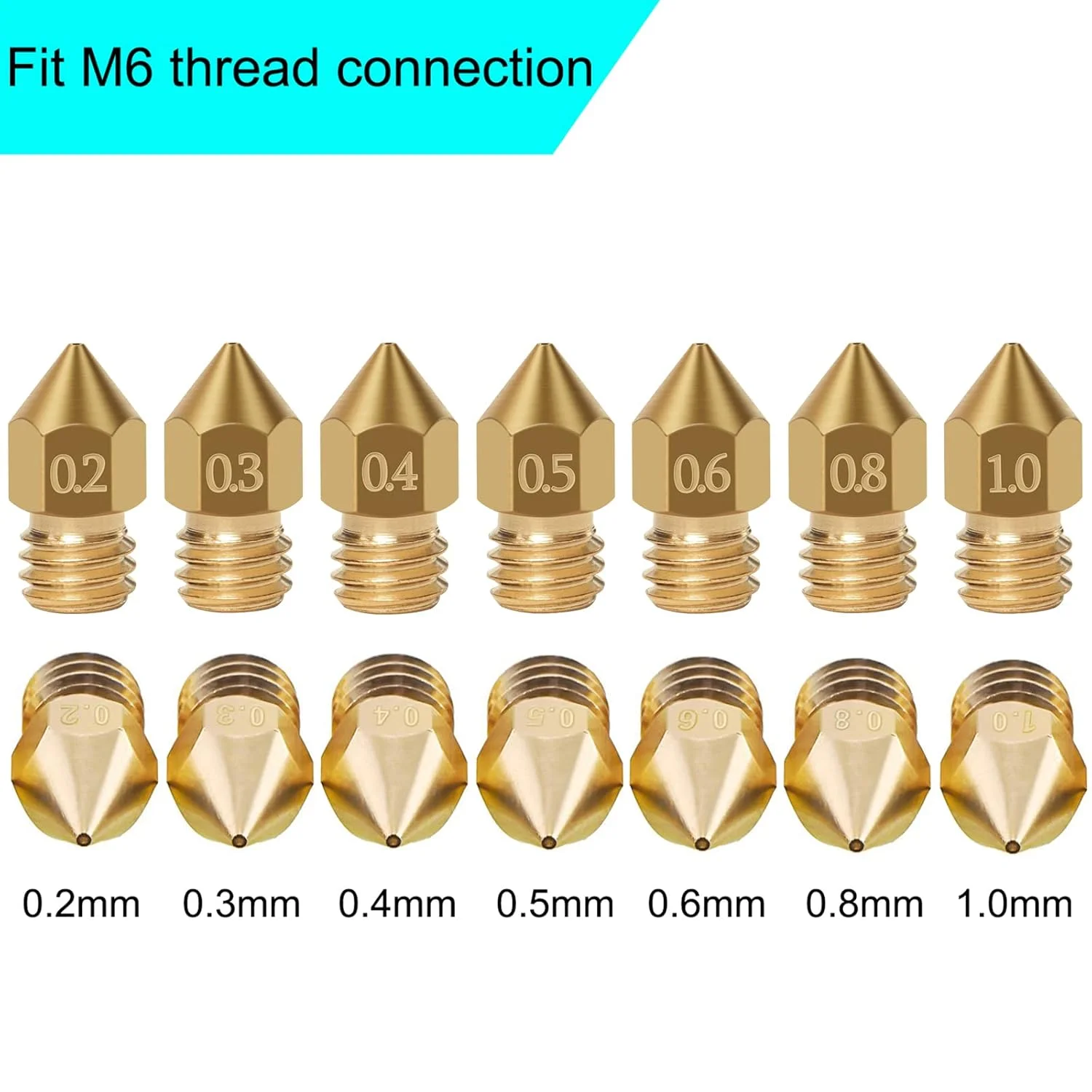 22 عدد نازل MK8 پرینتر سه بعدی، نازل های اکسترودر 0.2، 0.3، 0.4، 0.5، 0.6، 0.8، 1.0 میلی متر به همراه 10 عدد سوزن تمیز کننده و آچار برای Makerbot Creality CR-10 Ender 3 5