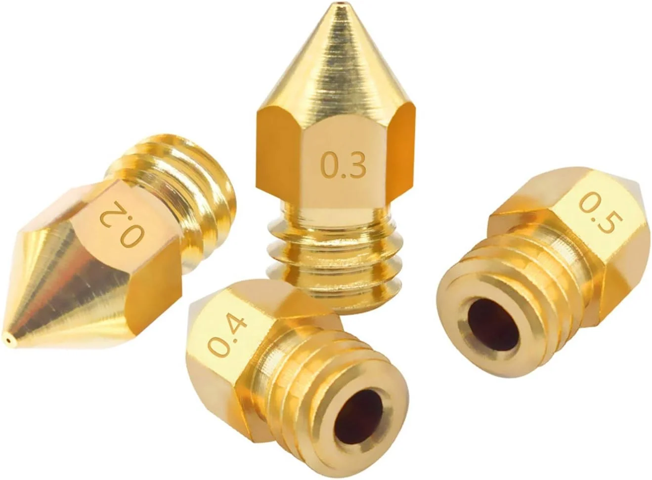 نازل، نازل پرینتر، نازل برنجی، 5 عدد نازل مسی رزوه M6 با قطر 0.2/0.3/0.4/0.5 میلی متر برای قطعات اکسترودر پرینتر سه بعدی با فیلامنت 1.75/3.00 میلی متر، قطر نازل 0.5 میلی متر (رنگ: برای فیلامنت 1.75 میلی متر)