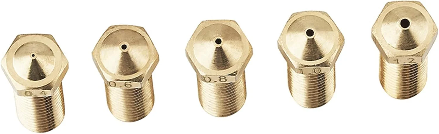 نازل، نازل پرینتر، نازل های برنجی، 10 عدد نازل برنجی نوع بلند رزوه M6 قطر 0.2/0.4/0.6/0.8/1.0/1.2 میلی متر برای اکسترودر پرینتر سه بعدی فیلامنت 1.75/3.0 میلی متر، قطر نازل 1.0 میلی متر (رنگ: برای 1.75 میلی متر)