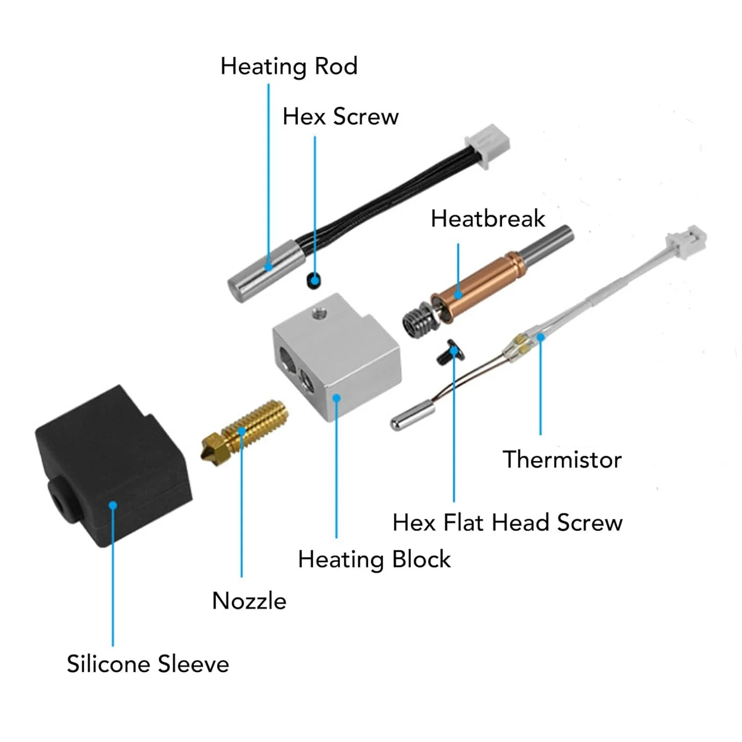 نازل برنجی 0.4 میلی‌متری با لوله حرارتی دیواره داخلی Ra 0.4 برای چاپ سریع کیت هات‌اند اکسترودر پرینتر سه بعدی Kobra 3