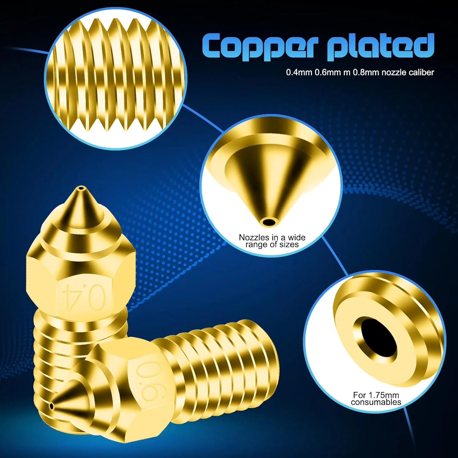 نازل 0.8 میلی‌متری Ender 3 V3 Se با کیفیت بالا، نازل‌های برنجی عنکبوتی 2 عددی لوازم جانبی پرینتر سه بعدی M6 Hotend Extruder Nozzle برای پرینتر سه بعدی Ender 5 S1/Ender 7، CDZPJ0129