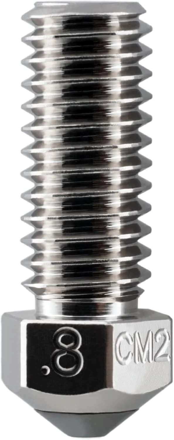 نازل میکروسوئیس CM2 برای Qidi Tech Q1 Pro, X-Max 3, X-Plus 3 - بدنه مسی، نوک فولادی سخت شده M2 با سرعت بالا، عمر طولانی، مقاوم در برابر سایش، ساخت ایالات متحده آمریکا (0.8mm)