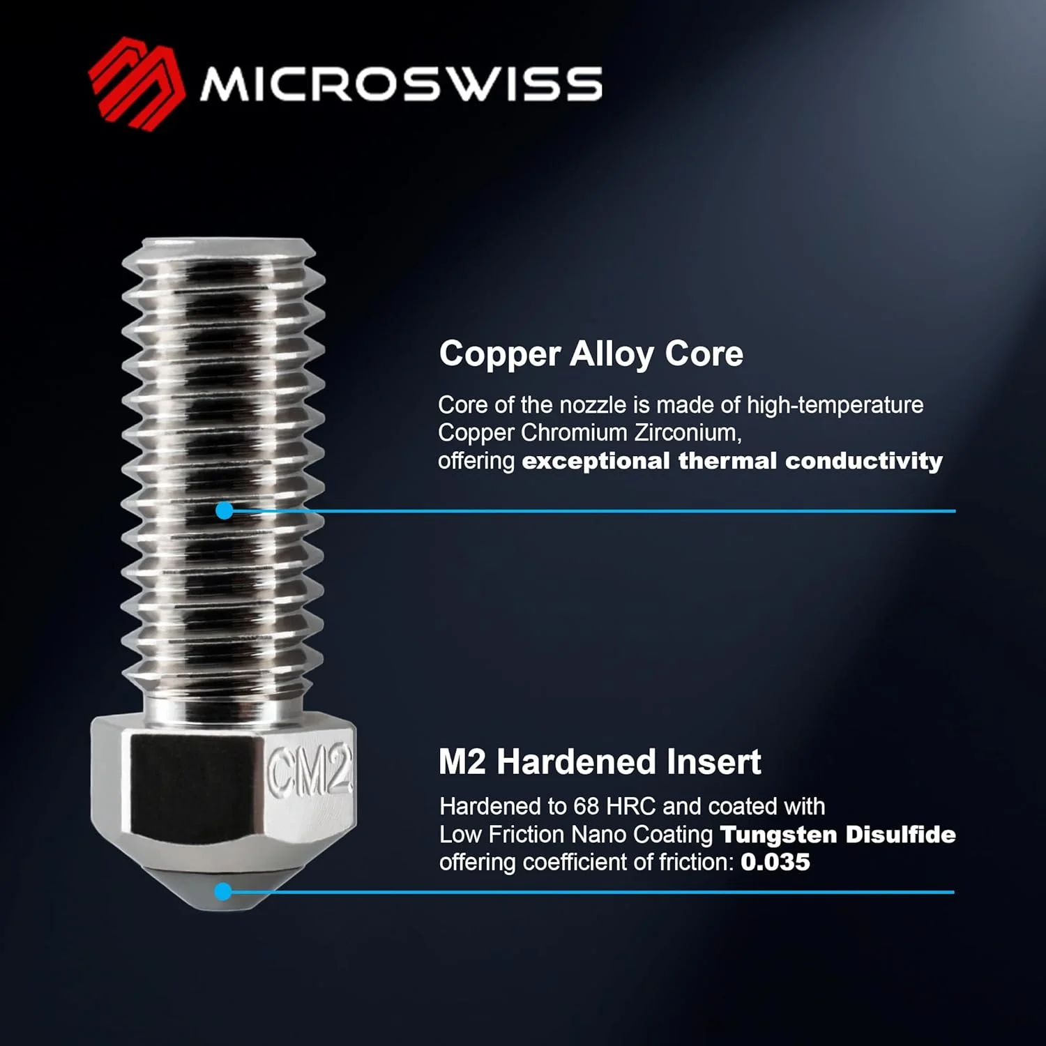 نازل میکروسوئیس CM2 برای Qidi Tech Q1 Pro, X-Max 3, X-Plus 3 - بدنه مسی، نوک فولادی سخت شده M2 با سرعت بالا، عمر طولانی، مقاوم در برابر سایش، ساخت ایالات متحده آمریکا (0.8mm) نازل میکروسوئیس CM2 برای Qidi Tech Q1 Pro, X-Max 3, X-Plus 3 - بدنه مسی، نوک فولادی سخت شده M2 با سرعت بالا، عمر طولانی، مقاوم در برابر سایش، ساخت ایالات متحده آمریکا (0.8mm)