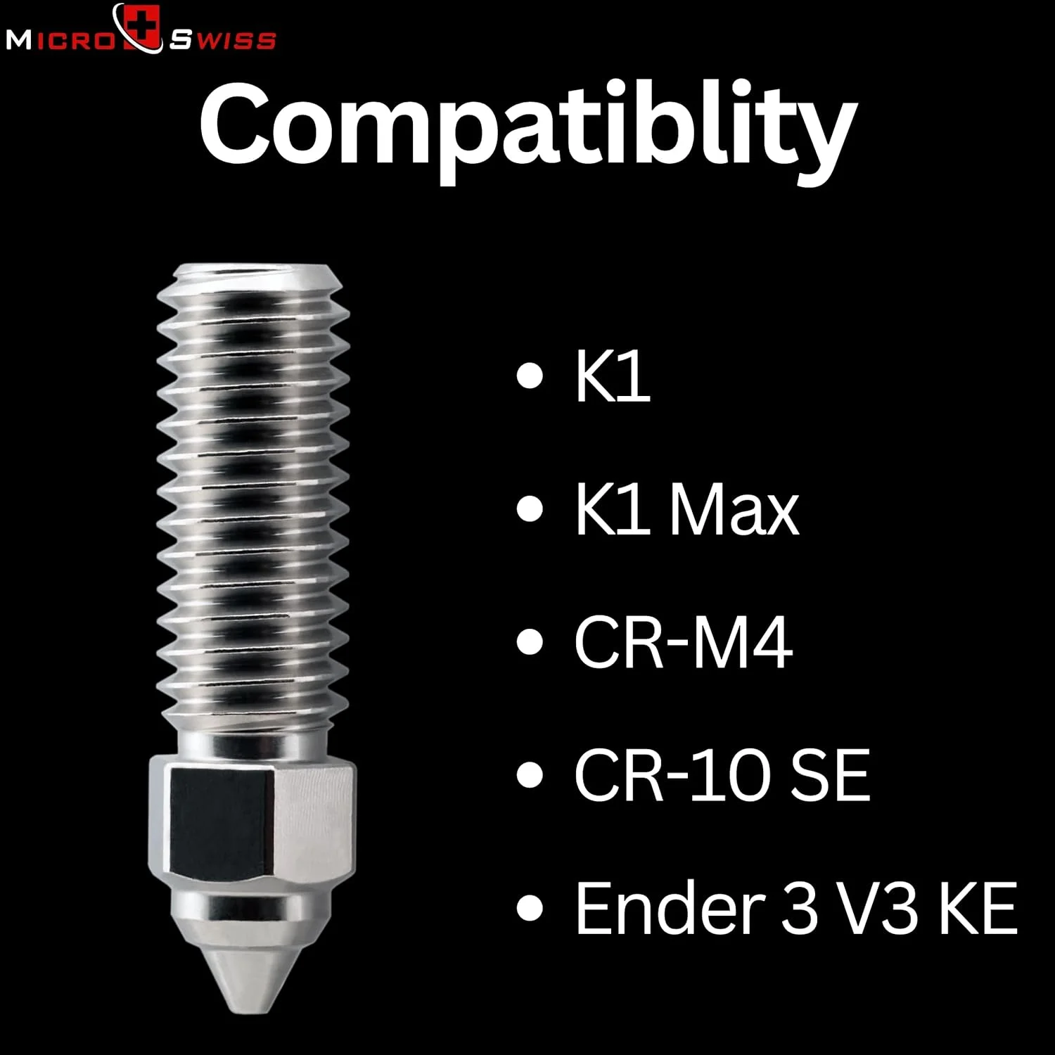 نازل برنجی روکش شده Microswiss برای Creality K1، K1 Max، Ender 3 V3 KE، CR-10 SE، CR-M4 برای PLA/ABS/PETG/TPU ساخت آمریکا (۰.۴ میلی متر)