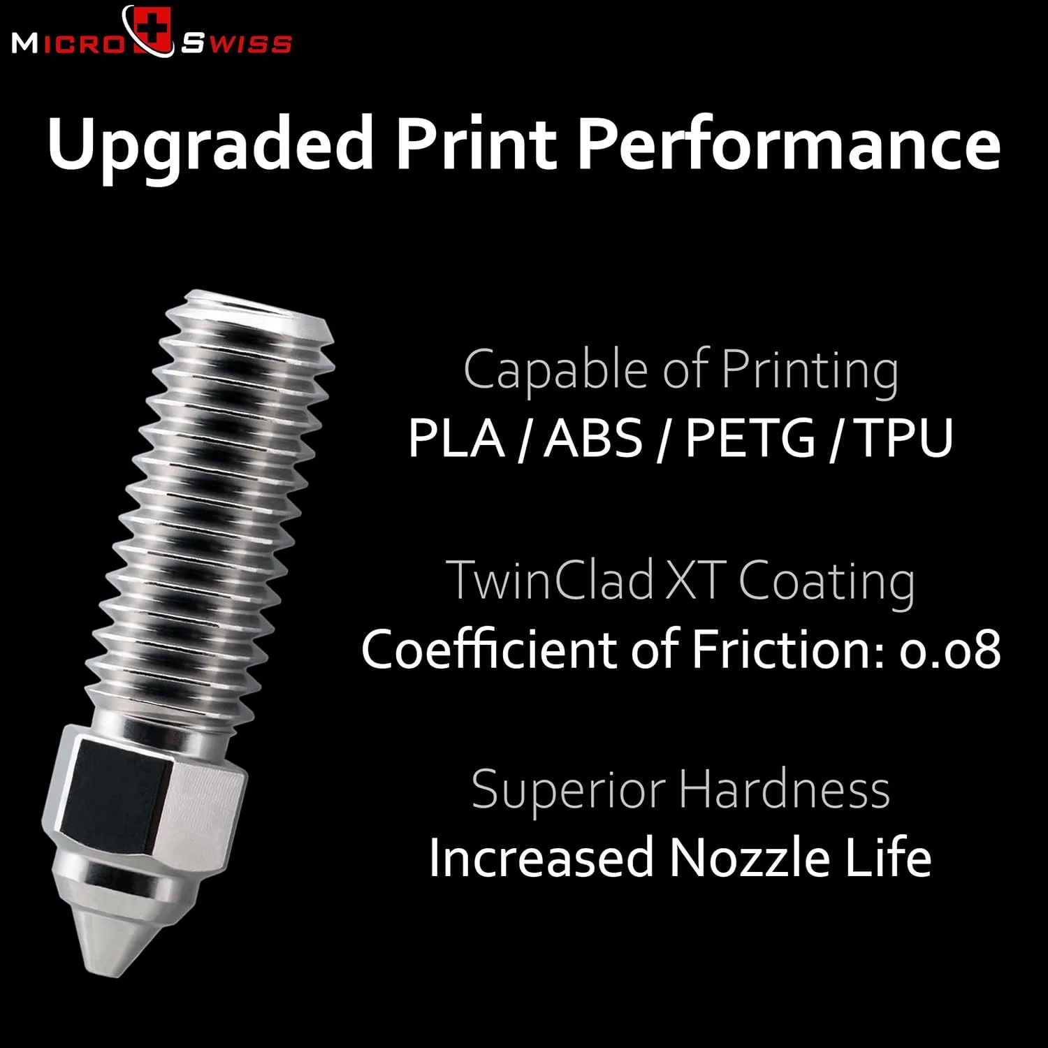 نازل برنجی روکش شده Microswiss برای Creality K1، K1 Max، Ender 3 V3 KE، CR-10 SE، CR-M4 برای PLA/ABS/PETG/TPU ساخت آمریکا (۰.۴ میلی متر)