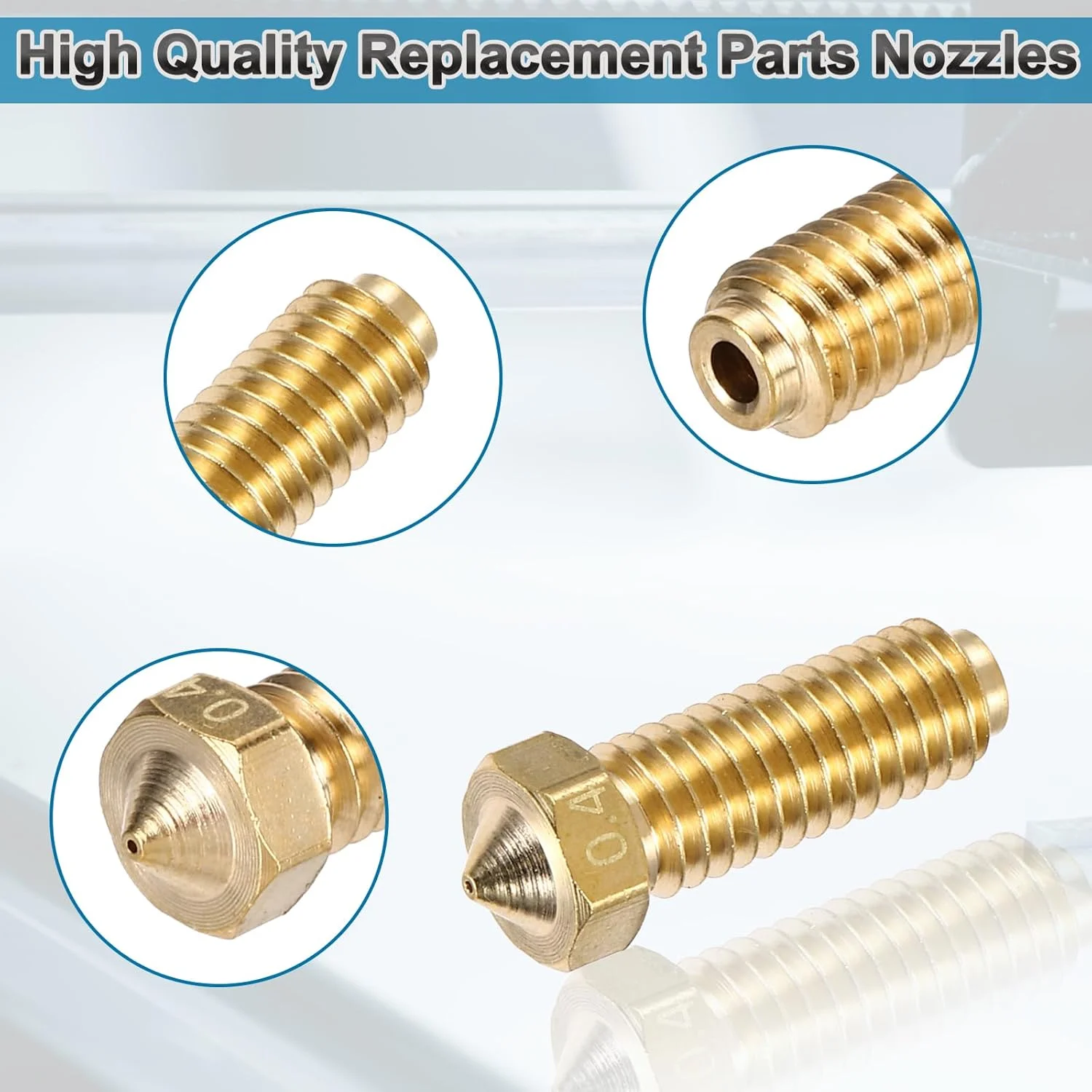 نازل های اکسترودر پرینتر سه بعدی MECCANIXITY، یک مجموعه نازل برنجی با قطر 0.4/0.6/0.8/1.0 میلی متر، مناسب فیلامنت 1.75 میلی متر، هد چاپ با سرعت بالا و مقاوم در برابر سایش (21x7 میلی متر)