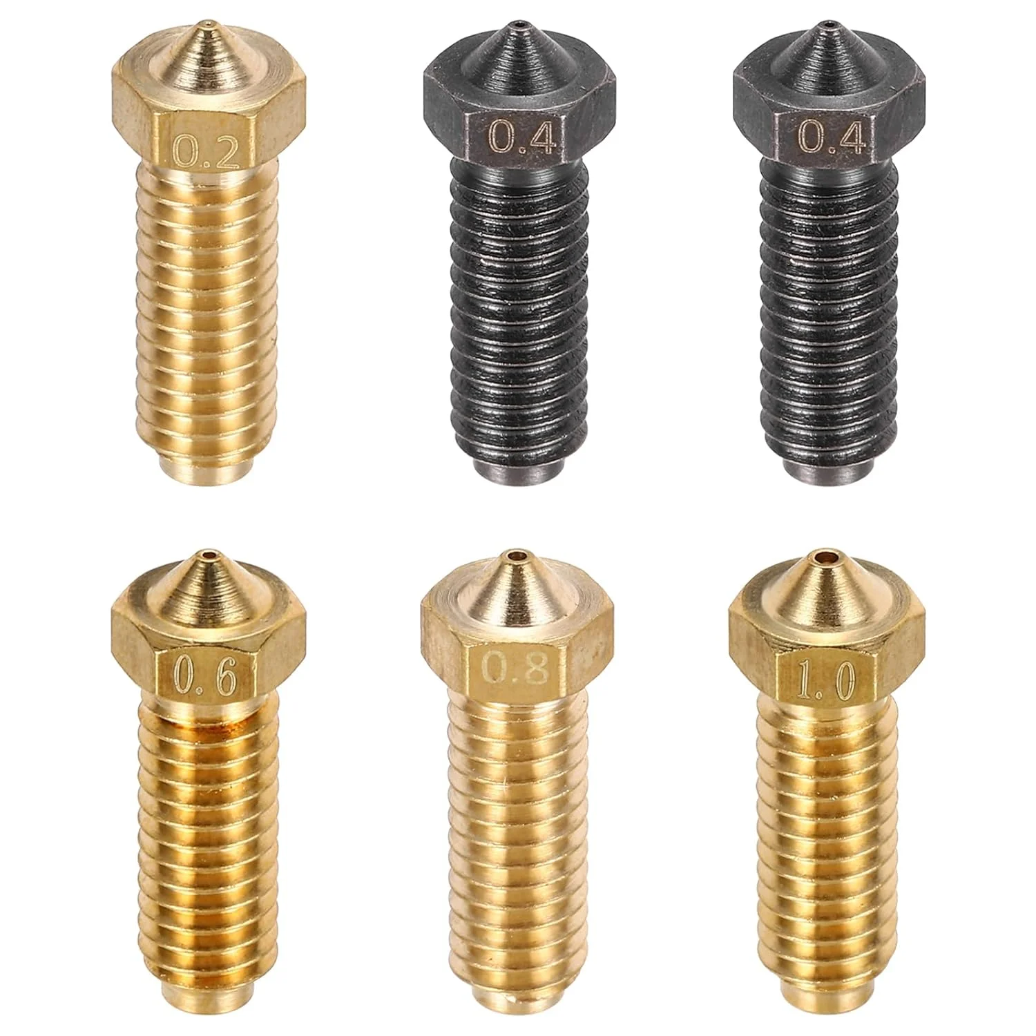 MECCANIXITY مجموعه 1 عددی نازل های اکسترودر پرینتر سه بعدی 0.2/0.4/0.6/0.8/1.0 میلی متری، فیلامنت 1.75 میلی متری، هد چاپ فولاد سخت شده برنجی، سرعت بالا، مقاوم در برابر سایش، بسته بندی شده (21x7 میلی متر)