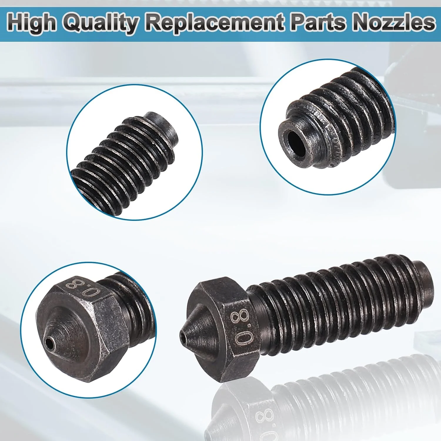 MECCANIXITY بسته 5 عددی نازل اکسترودر پرینتر سه بعدی 0.8 میلی متری، فیلامنت 1.75 میلی متری، هد چاپ فولاد سخت شده، سرعت بالا، مقاومت در برابر سایش (21x7 میلی متر)