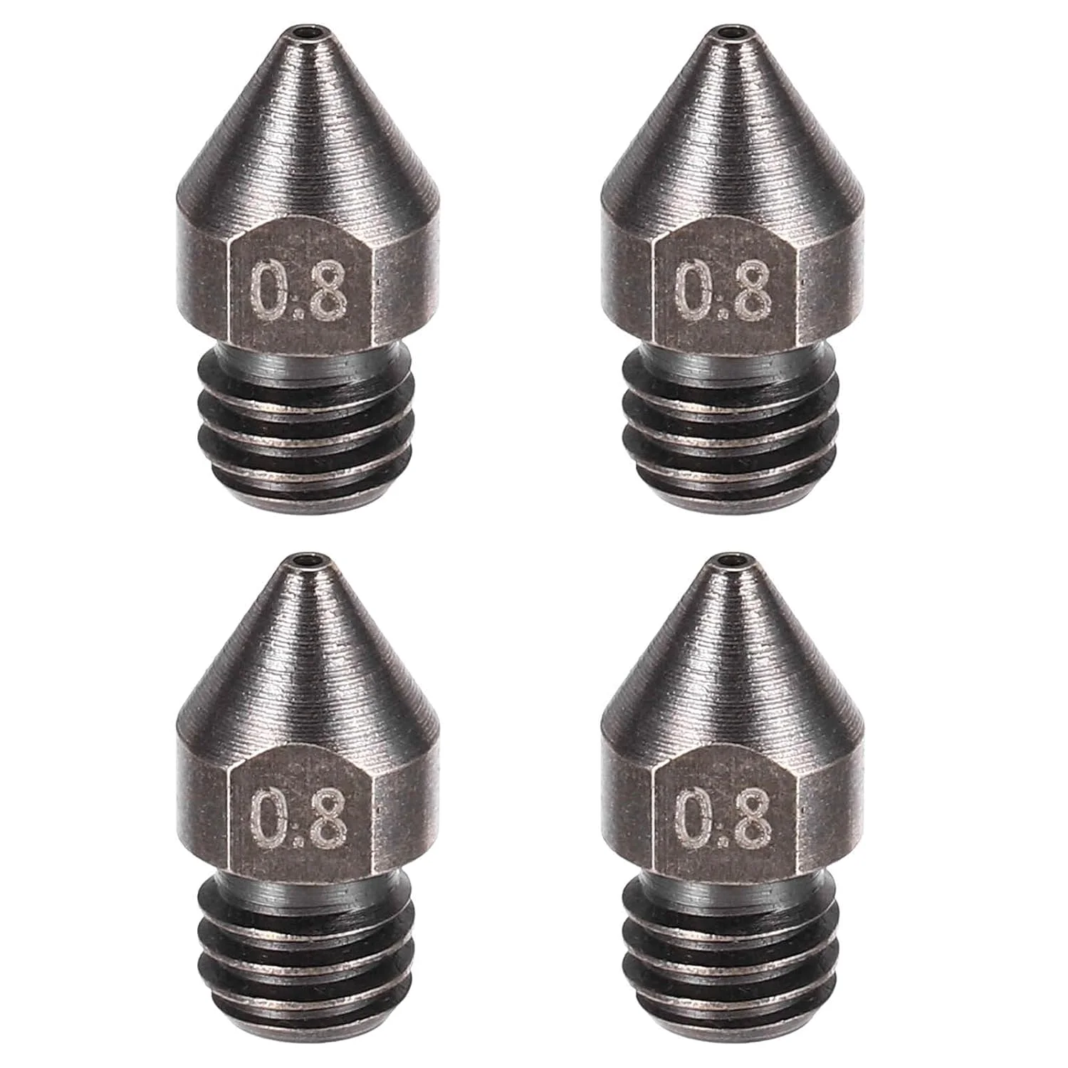 نازل اکسترودر پرینتر سه بعدی MECCANIXITY، 4 عدد، 0.8 میلی متر، برای فیلامنت 1.75 میلی متر MK8، هد چاپ فولاد سخت شده، سرعت بالا، مقاوم در برابر سایش، بسته بندی شده (13x6 میلی متر)