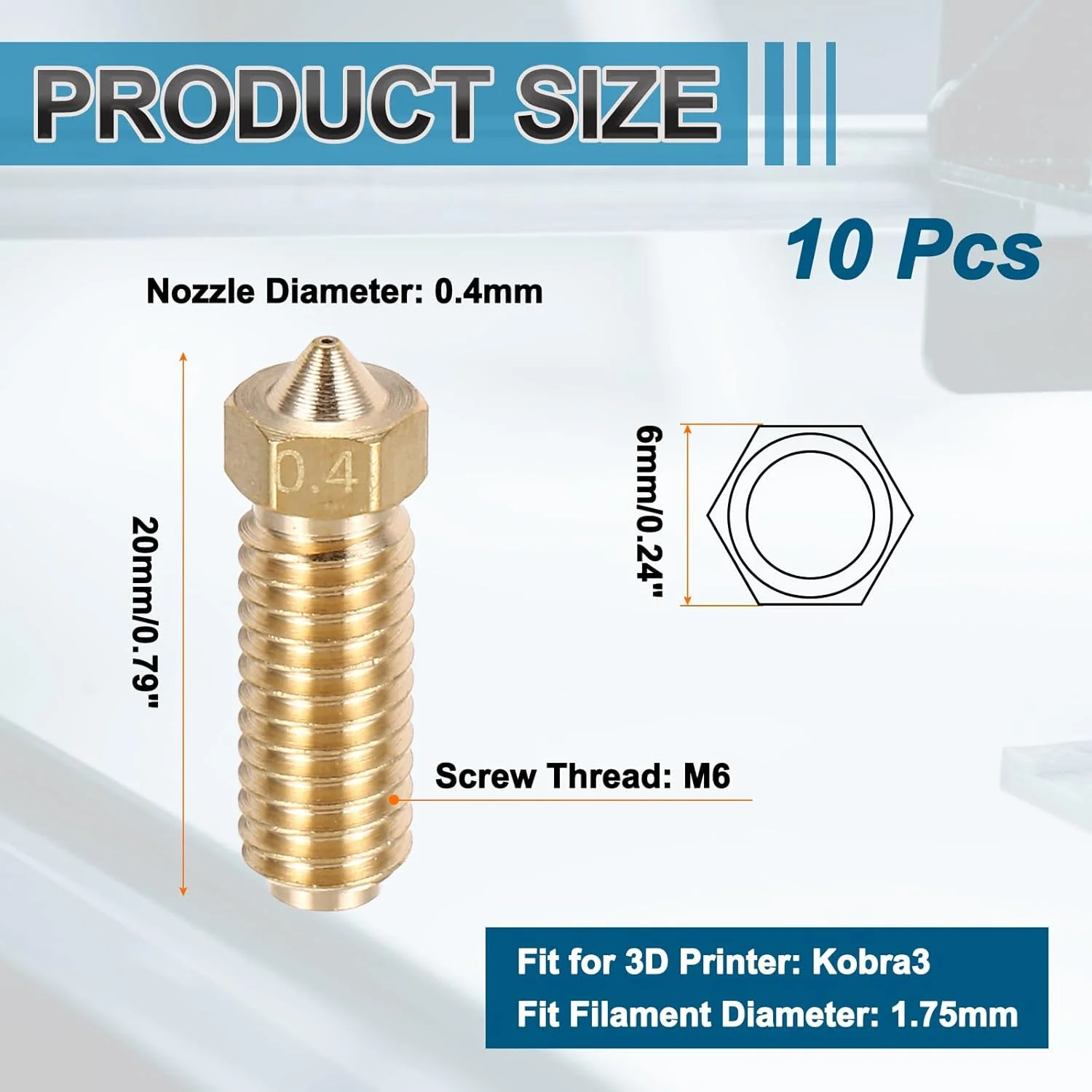 نازل اکسترودر پرینتر سه بعدی MECCANIXITY، 10 عدد، 0.4 میلی متر، فیلامنت 1.75 میلی متر، هد چاپ برنجی، سرعت بالا، مقاوم در برابر سایش، (20x6 میلی متر)
