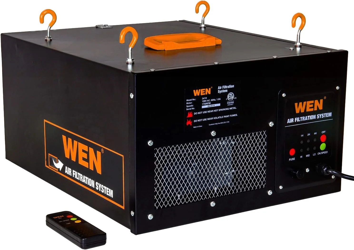 سیستم فیلتراسیون هوا با کنترل از راه دور WEN 3410 با 3 سرعت (300/350/400 CFM)، مدل پایه با ریموت RF (400 CFM)، مشکی