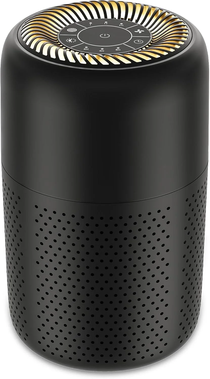 دستگاه تصفیه هوای کوچک برای اتاق خواب، منزل، خوابگاه تا 55 متر مربع، 20 دسی بل، تصفیه کننده هوای رومیزی بی صدا با چراغ خواب، فیلتر HEPA H13، برای فیلتر کردن دود، موی حیوانات خانگی، شوره سر، مناسب برای آپارتمان و آشپزخانه
