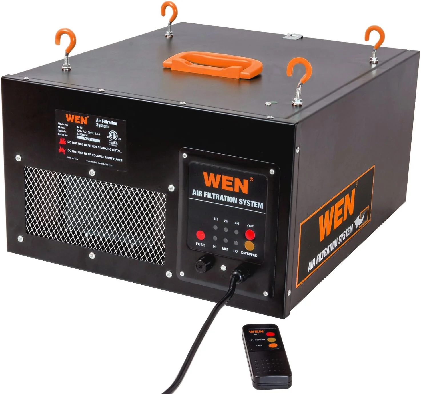 سیستم فیلتراسیون هوا با کنترل از راه دور WEN 3410 با 3 سرعت (300/350/400 CFM)، مدل پایه با ریموت RF (400 CFM)، مشکی