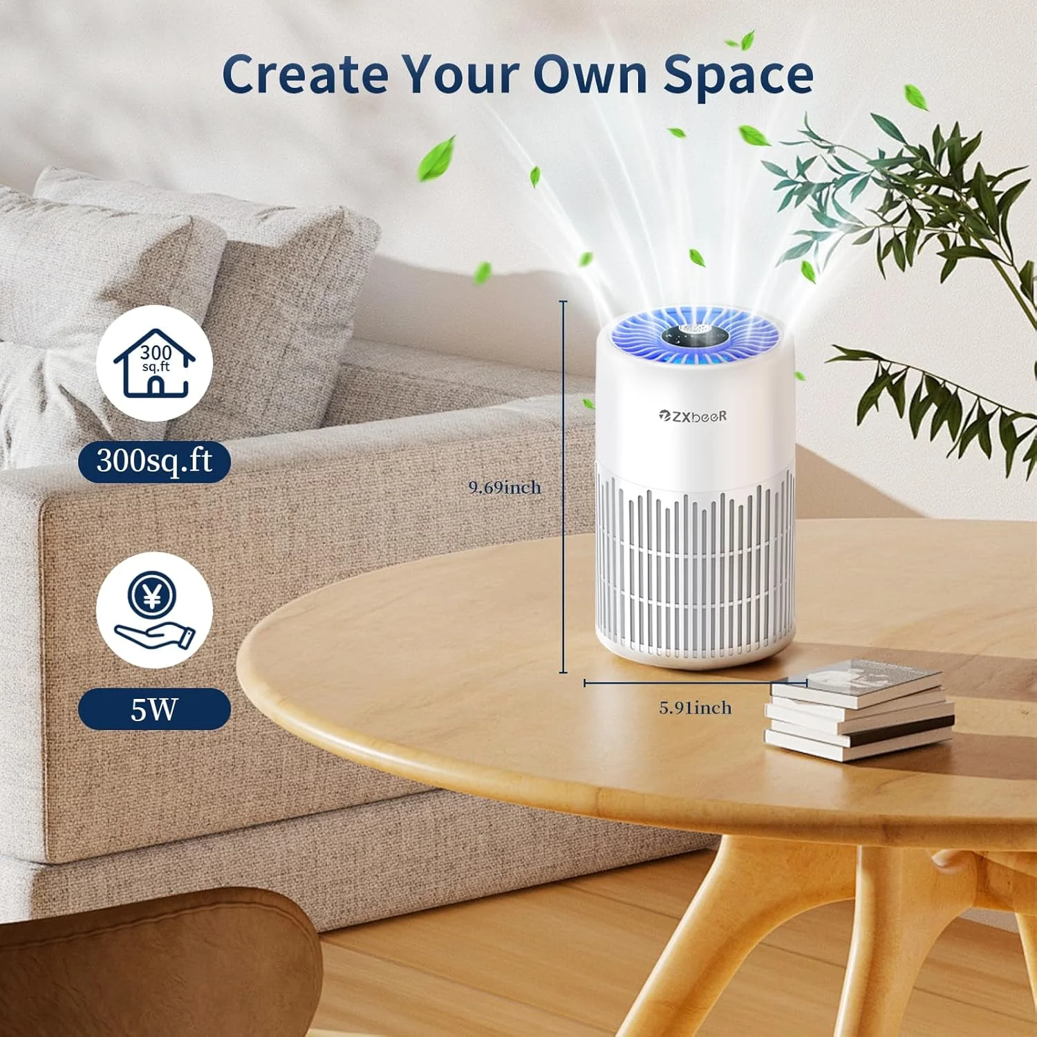 بسته 2 عددی دستگاه تصفیه هوا ZXBEER برای اتاق خواب، فیلتر HEPA H13، دستگاه تصفیه هوای کوچک 20 دسی بل با ورودی هوای 360 درجه، چراغ خواب تایمر کنترل از راه دور، دستگاه تصفیه هوای قابل حمل برای خانه، اتاق نشیمن (سفید)