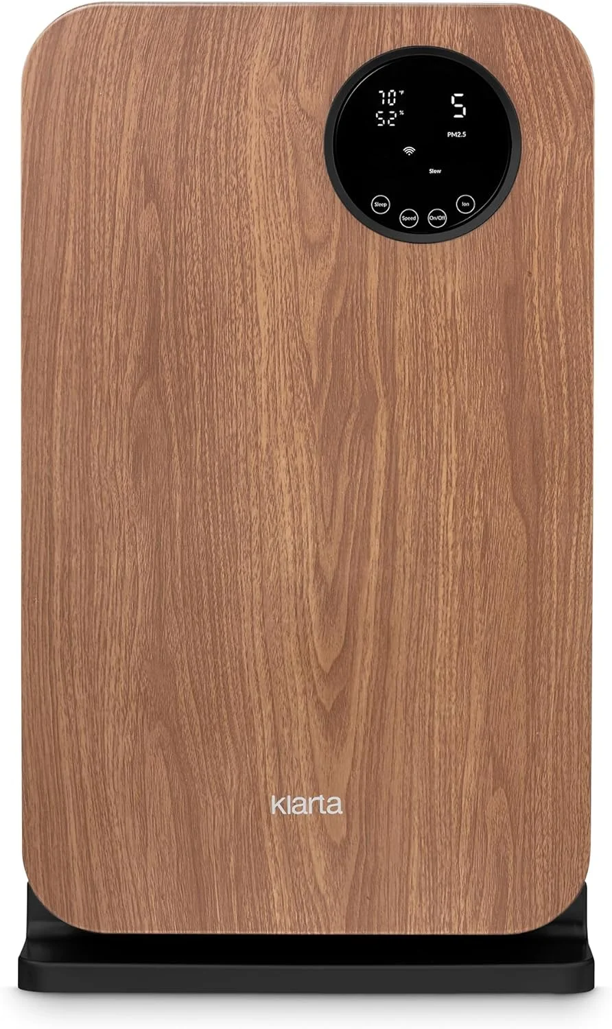 دستگاه تصفیه هوای هوشمند با فیلتراسیون 99.97% ذرات و برنامه هوشمند Wi-Fi - فوق العاده بی صدا 20 دسی بل - از بین برنده مواد آلرژی زا، دود و بو - تا 1237 فوت مربع - Klarta Forste چوب مشکی