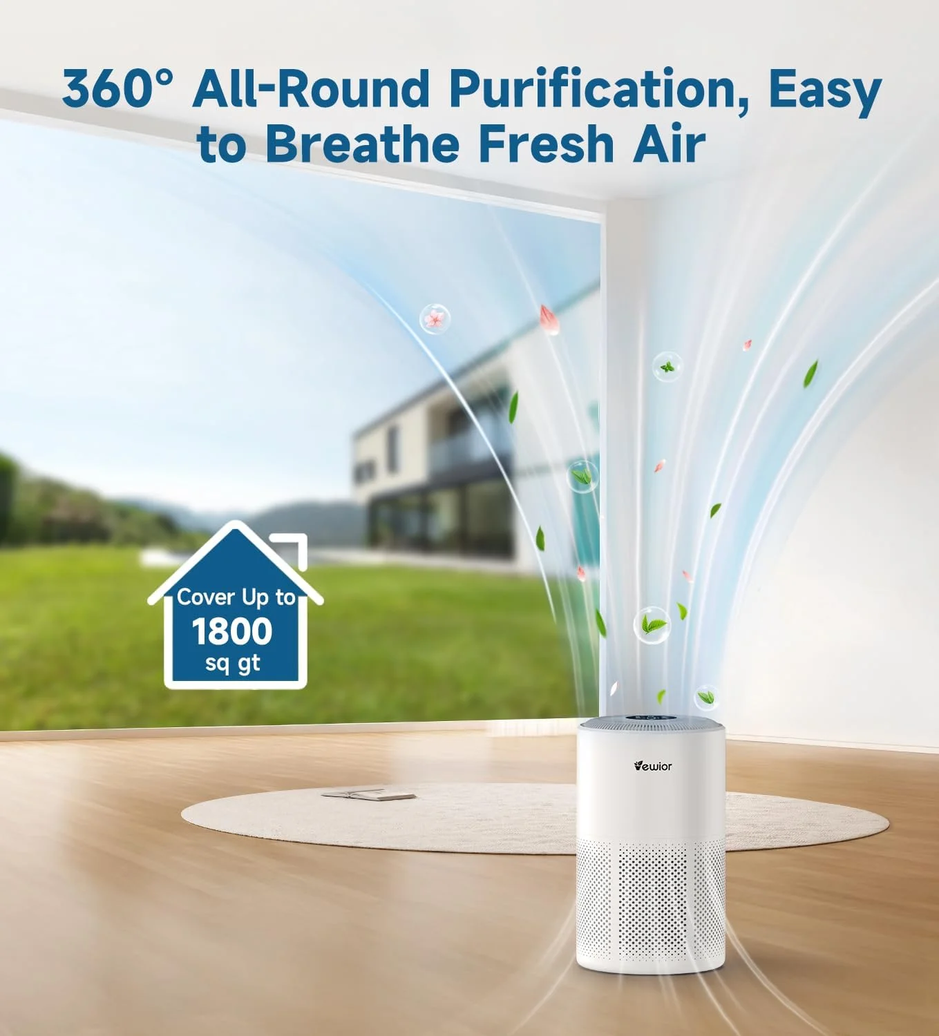 دستگاه تصفیه هوا برای اتاق بزرگ تا 167 متر مربع، فیلتر هوای HEPA H13 برای اتاق خواب با چراغ خواب، اسفنج معطر، حالت خواب، تایمر، دستگاه تصفیه هوا برای دود، شوره، گرده