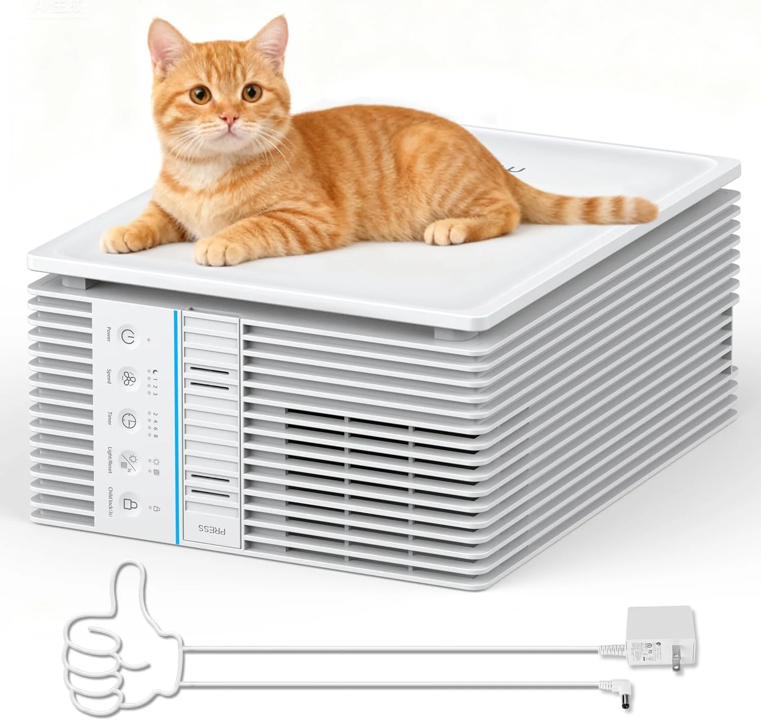 دستگاه تصفیه هوا برای اتاق بزرگ تا 120 متر مربع، تصفیه کننده هوا خانگی با فیلتر اولیه قابل شستشو، خوشبو کننده، تصفیه کننده هوا برای بوی حیوانات خانگی در اتاق خواب، خوابگاه، دفتر کار، سفید