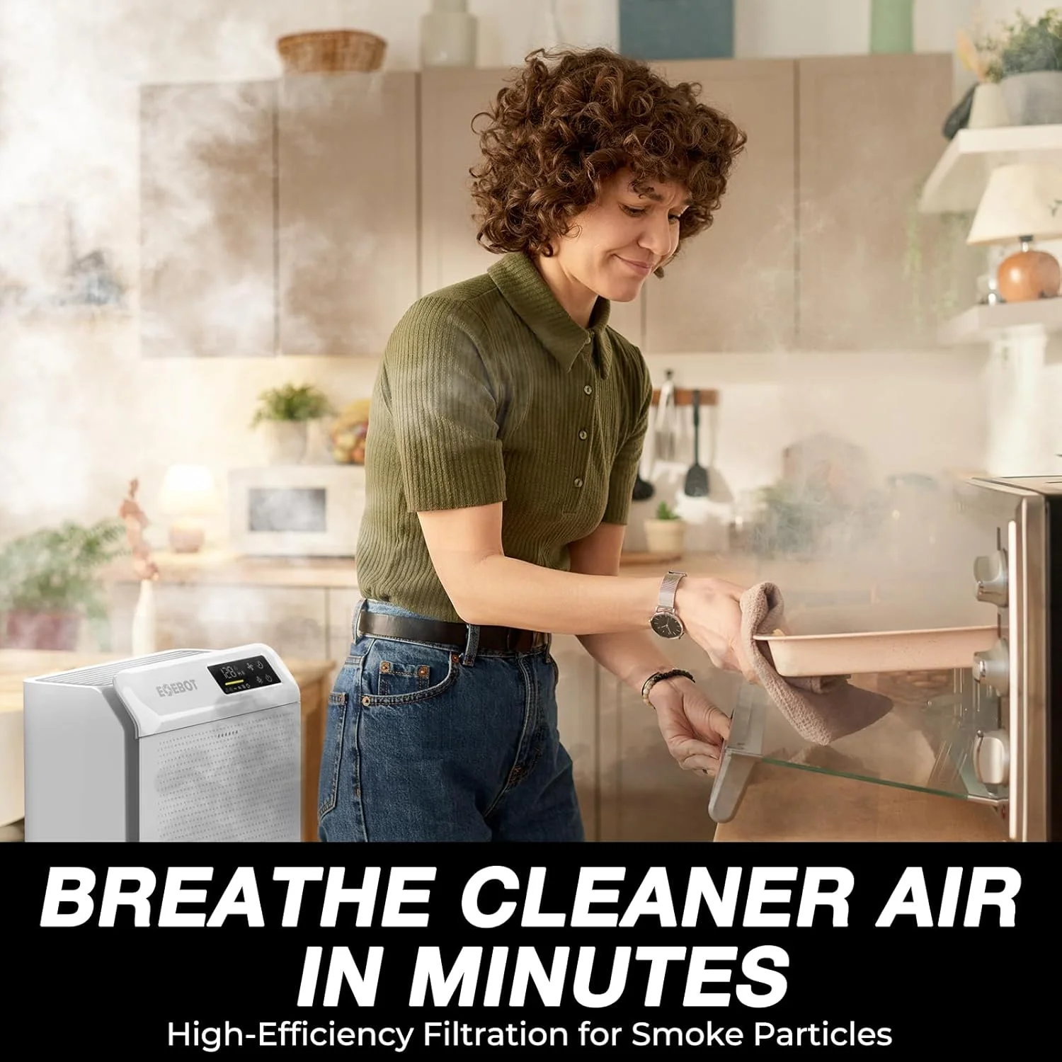 دستگاه تصفیه هوا برای خانه، اتاق بزرگ تا 185 متر مربع، دستگاه تصفیه هوا EOEBOT برای حیوانات خانگی با فیلتر قابل شستشو، حالت خواب آرام، مانیتور کیفیت هوا، دستگاه تصفیه هوا برای اتاق خواب، موی حیوانات خانگی، گرد و غبار، دود، سفید