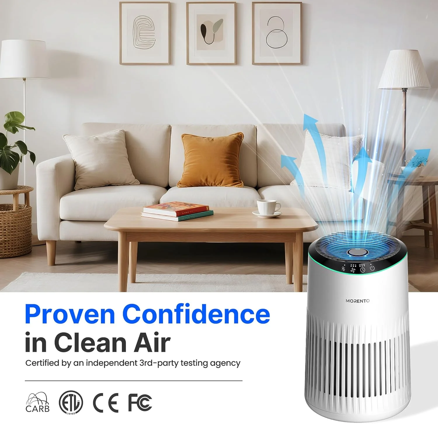 دستگاه تصفیه هوا برای اتاق خواب و منزل با حالت خواب برای دود، شوره حیوانات خانگی و بوها، دستگاه تصفیه هوای کوچک با اسفنج معطر، نور محیطی آبی، 23dB بی صدا، بسته 2 عددی سفید