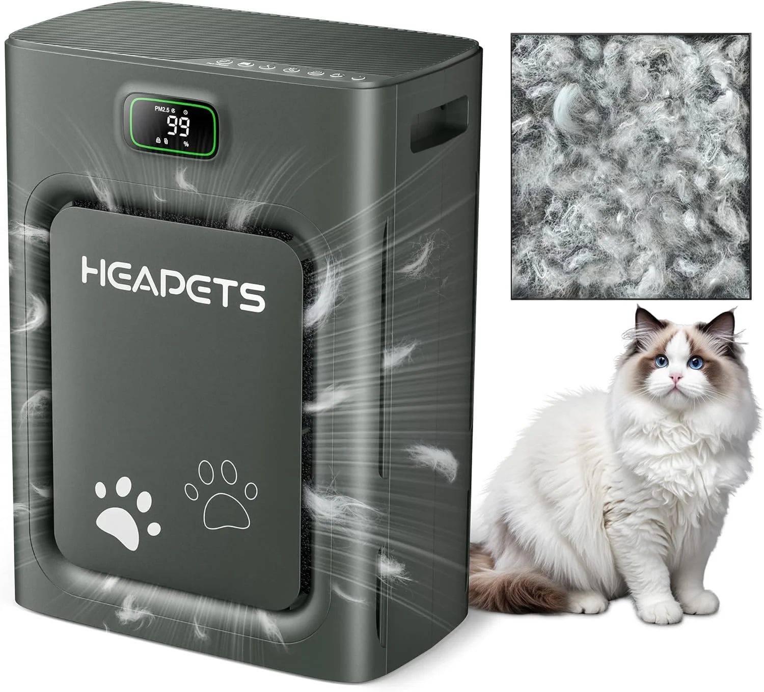 دستگاه تصفیه هوای حیوانات خانگی برای اتاق بزرگ تا 230 متر مربع، فیلتر دو طرفه قابل شستشو H13، دستگاه تصفیه هوا برای مو، شوره، بو، آلرژی، آلاینده، دود و گرد و غبار، مانیتور کیفیت هوا PM2.5، حالت خودکار، مشکی