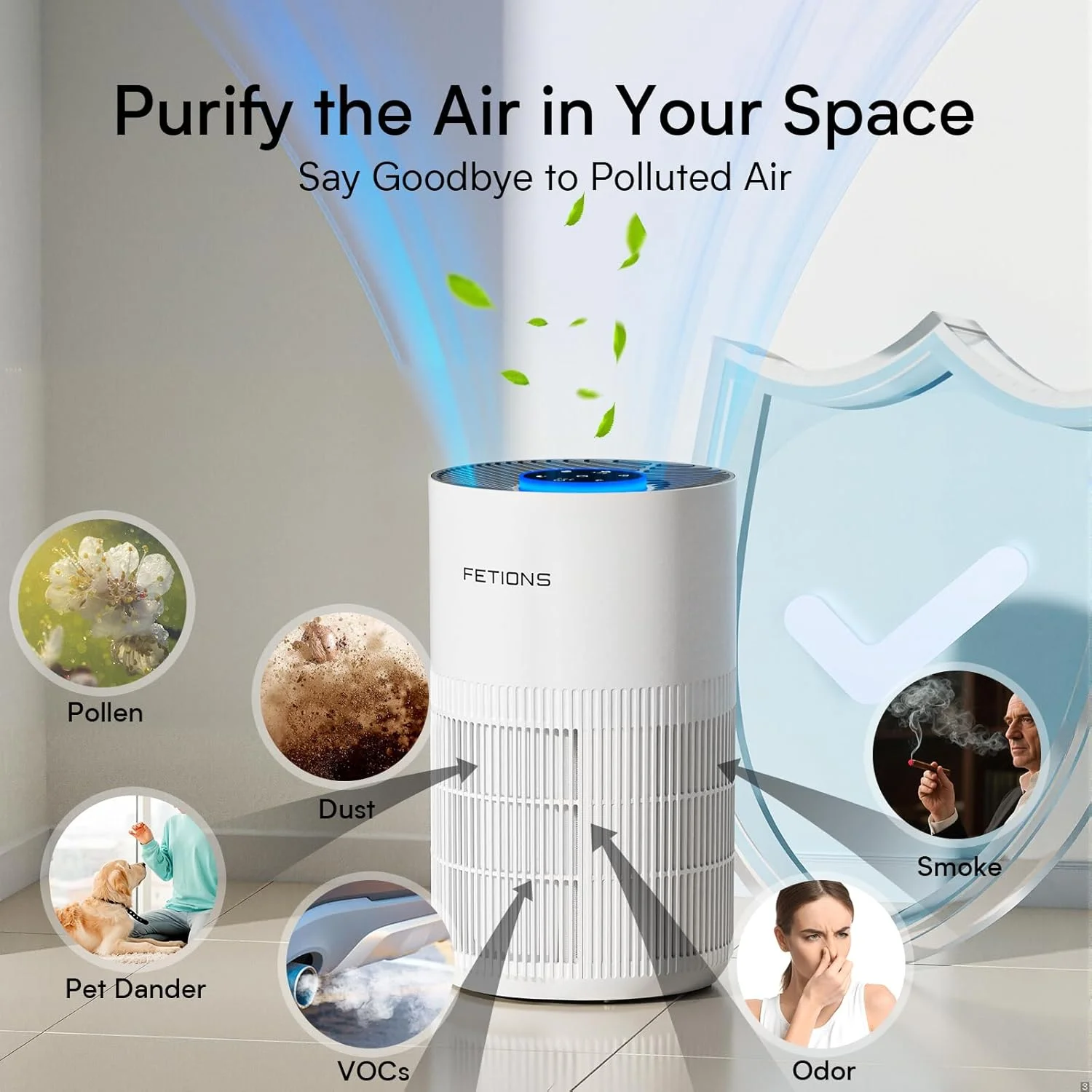 دستگاه تصفیه هوا برای خانه تا 90 متر مربع، دستگاه تصفیه هوای کوچک برای اتاق خواب، دستگاه تصفیه هوا H14 HEPA با حالت خواب، 3 سرعت، تایمر، عملکرد رایحه درمانی