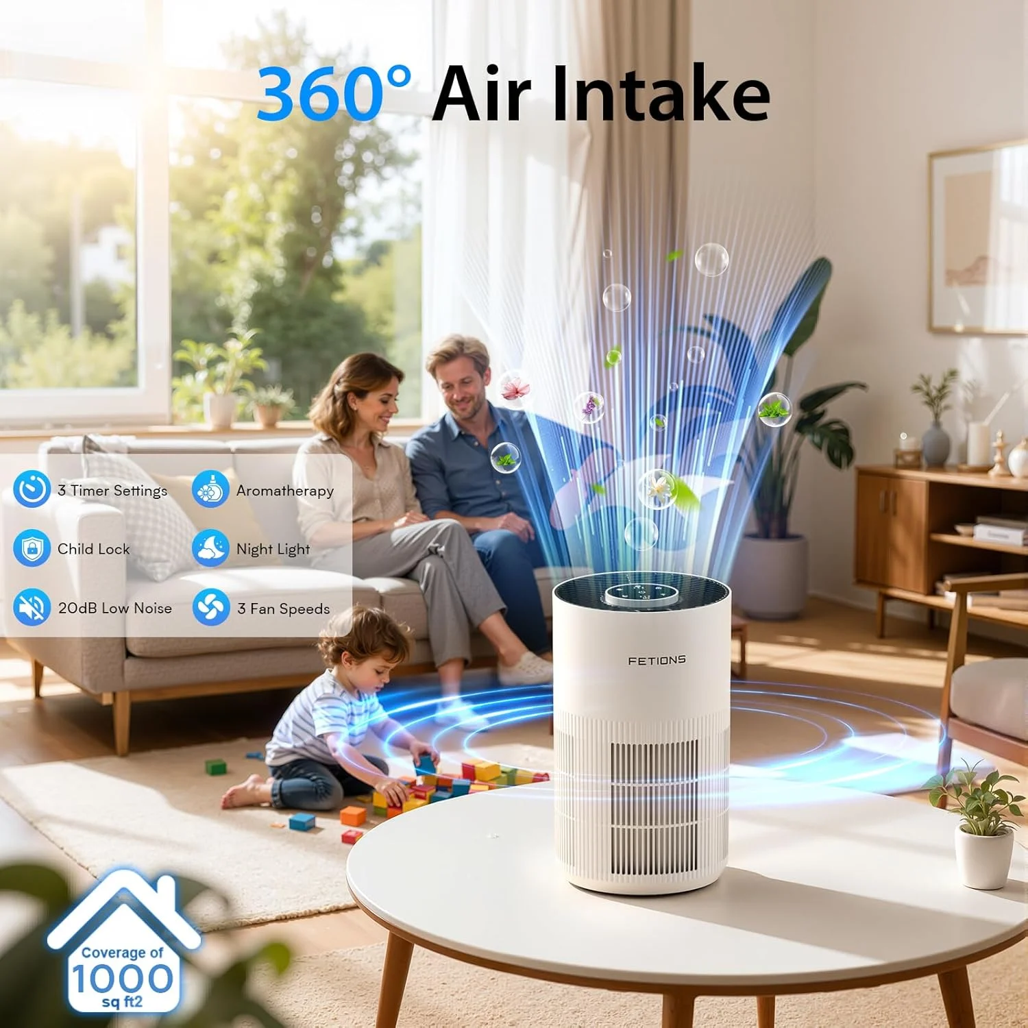 دستگاه تصفیه هوا برای خانه تا 90 متر مربع، دستگاه تصفیه هوای کوچک برای اتاق خواب، دستگاه تصفیه هوا H14 HEPA با حالت خواب، 3 سرعت، تایمر، عملکرد رایحه درمانی