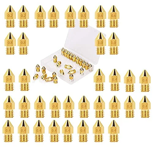 قطعات و لوازم جانبی پرینتر سه بعدی Lysee - نازل اکسترودر 36 عددی پرینتر سه بعدی MK8 0.2 میلی متر 0.3 میلی متر 0.4 میلی متر 0.5 میلی متر 0.6 میلی متر 0.8 میلی متر 1.0 میلی متر به همراه جعبه نگهداری رایگان - (رنگ: زرد)