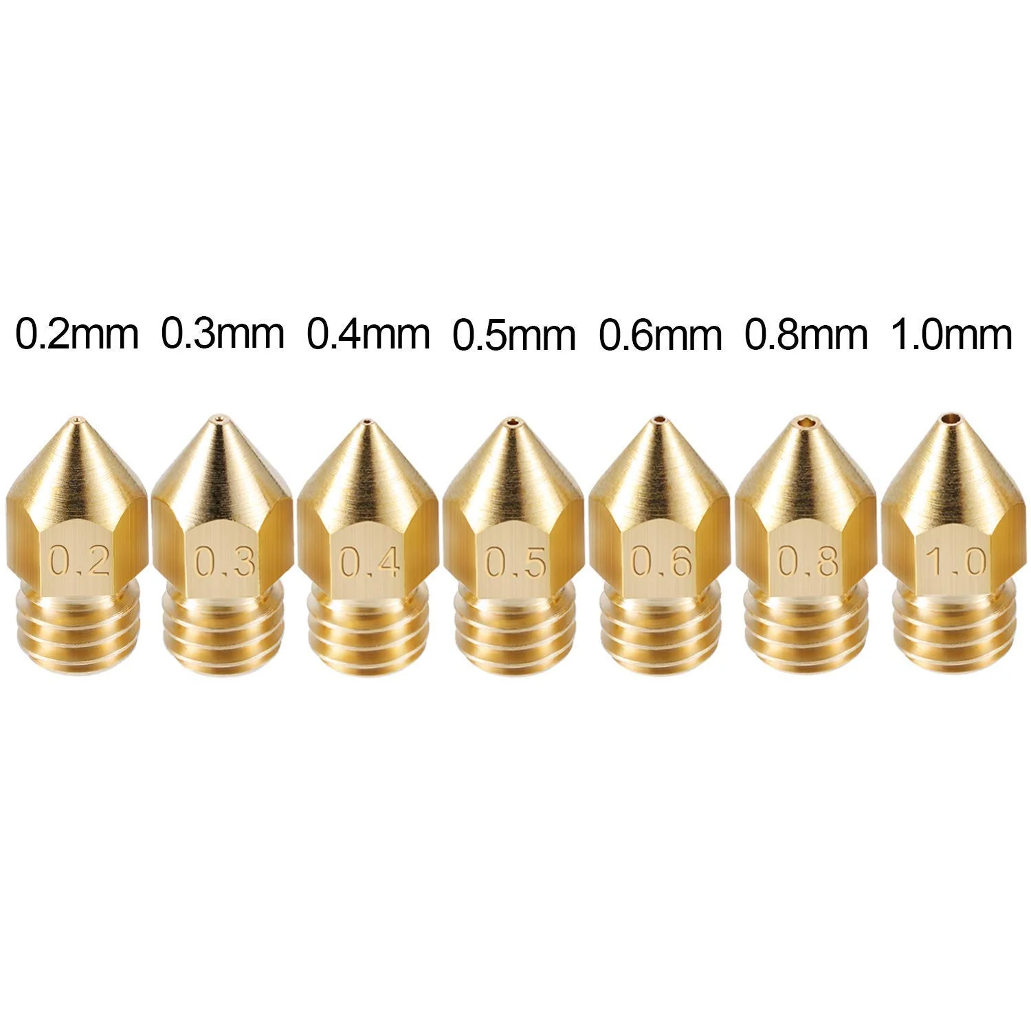 لوازم جانبی و قطعات پرینتر سه بعدی Lysee - بسته 24 عددی نازل اکسترودر پرینتر سه بعدی Mk8 در 7 سایز مختلف 0.2 میلی متر، 0.3 میلی متر، 0.4 میلی متر، 0.5 میلی متر، 0.6 میلی متر، 0.8 میلی متر، 1.0 میلی متر به همراه جعبه تمیز کننده - (رنگ: طلایی)