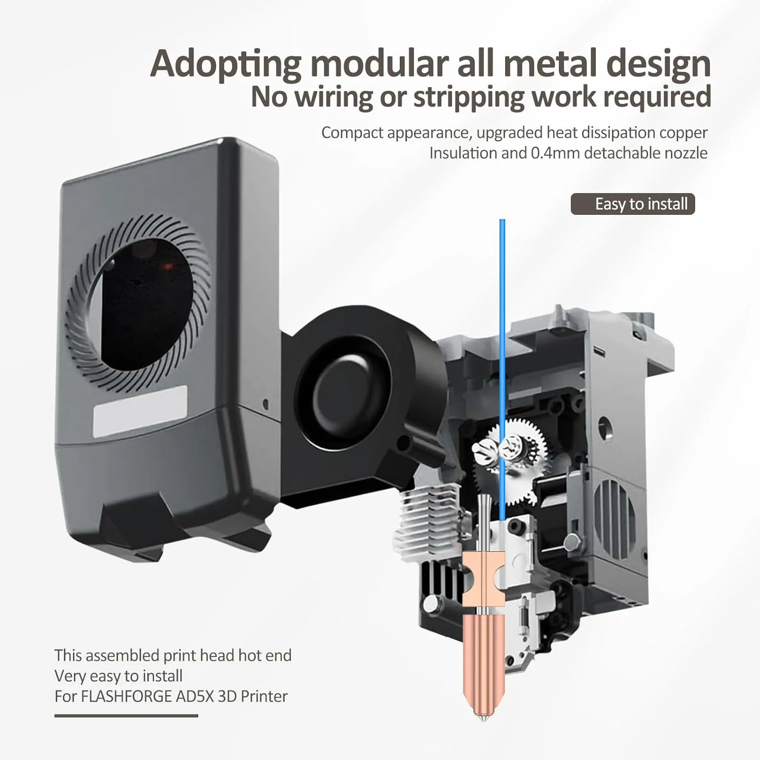 2 عدد کیت هات‌اند 0.4 میلی‌متری برای اکسترودر نازل جداشدنی سریع AD5X، بلوک گرم‌کننده نازل رهاسازی سریع، لوله گلو با پوشش سیلیکونی و برس، لوازم جانبی جایگزین پرینتر سه بعدی برای گرمایش سریع