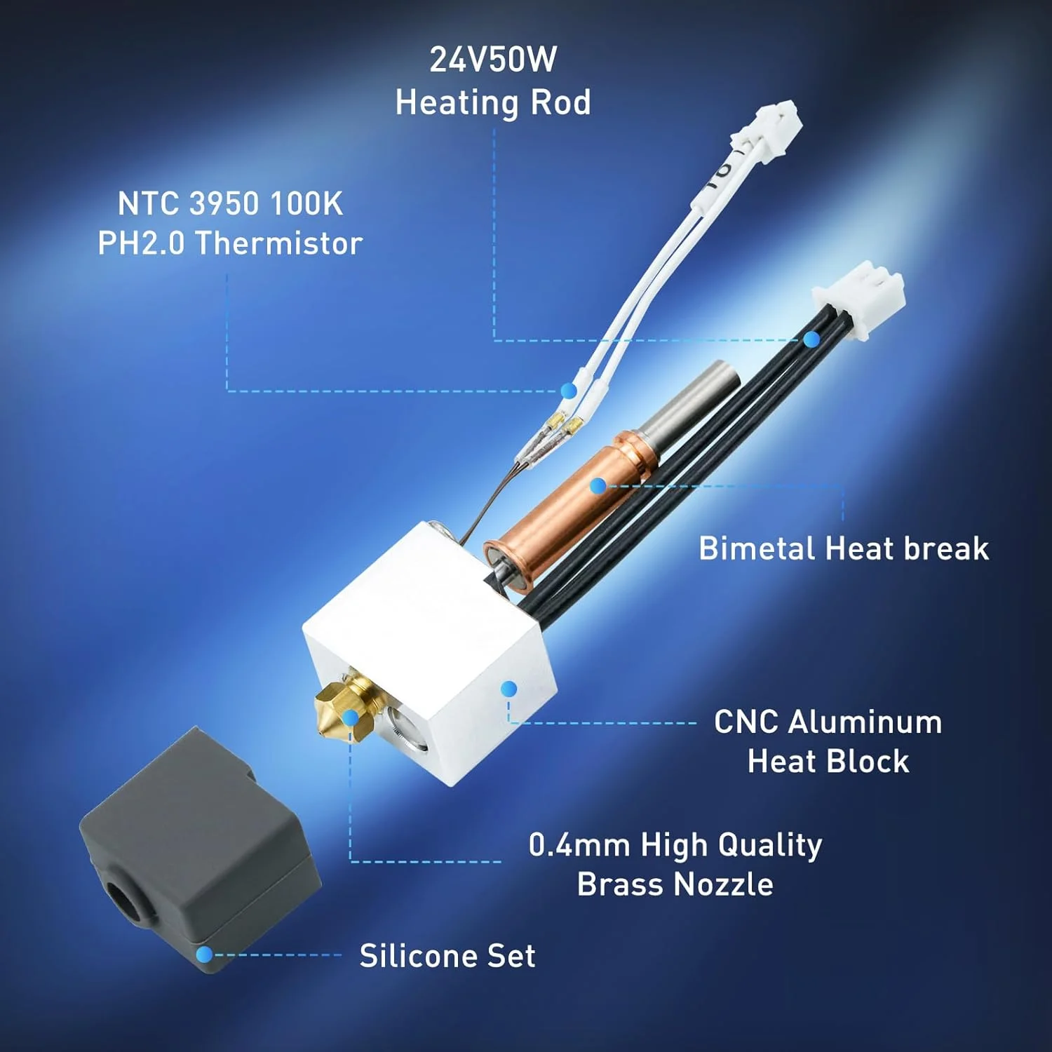 کیت تعویض هات‌اند Kobra 3 - هد چاپ اکسترودر ارتقا یافته با نازل برنجی 0.4 میلی‌متری، هیت‌بریک بای‌متال و جوراب سیلیکونی - سازگار با پرینترهای سه بعدی Anycubic Kobra 3 / Kobra 3 V2 Combo