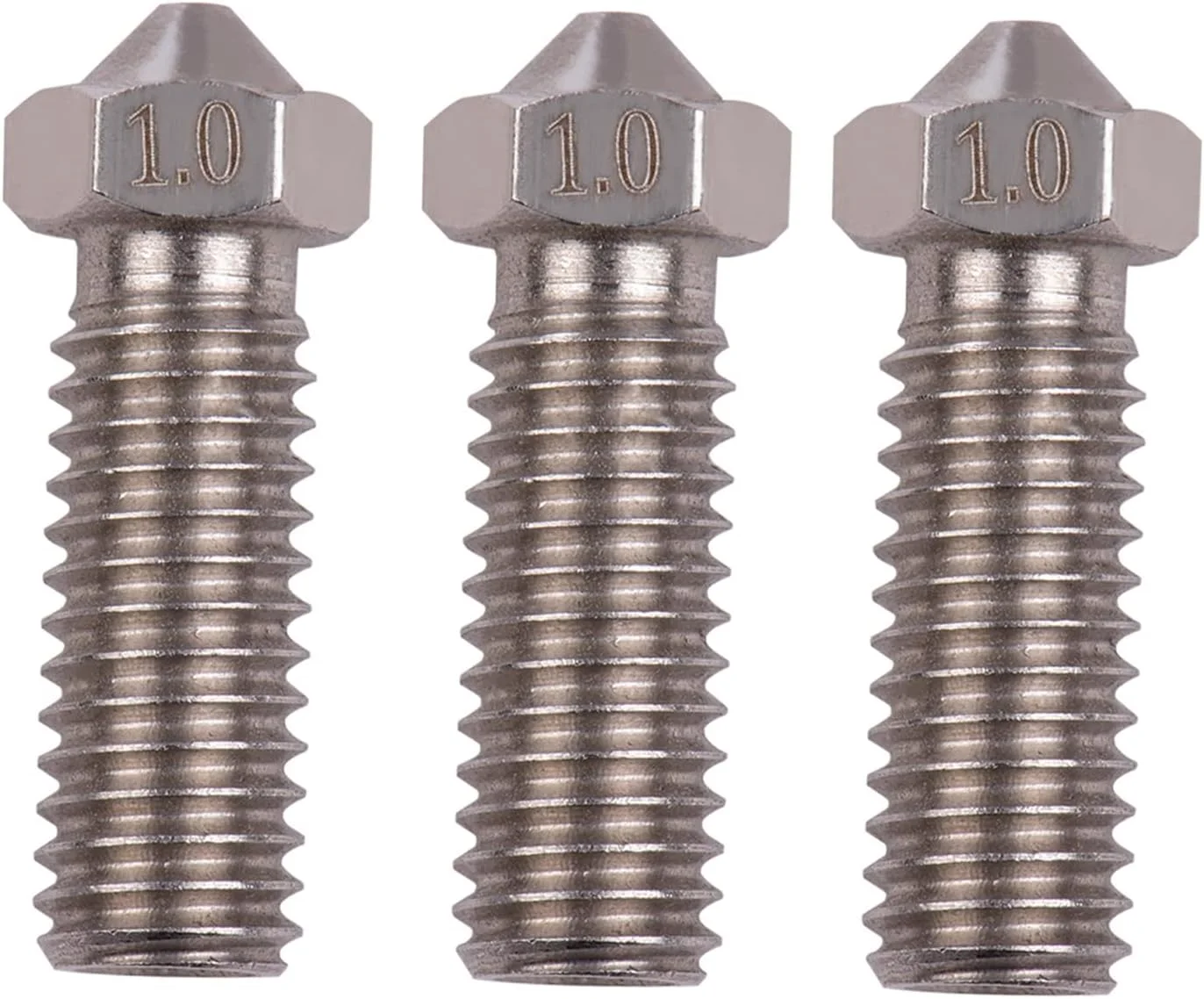 نازل اکسترودر پرینتر سه بعدی، استیل ضد زنگ، رزوه M6، خروجی 1.0 میلی‌متر، مناسب برای فیلامنت 1.75 میلی‌متری Sidewinder X1 TEVO Little، بسته 3 عددی