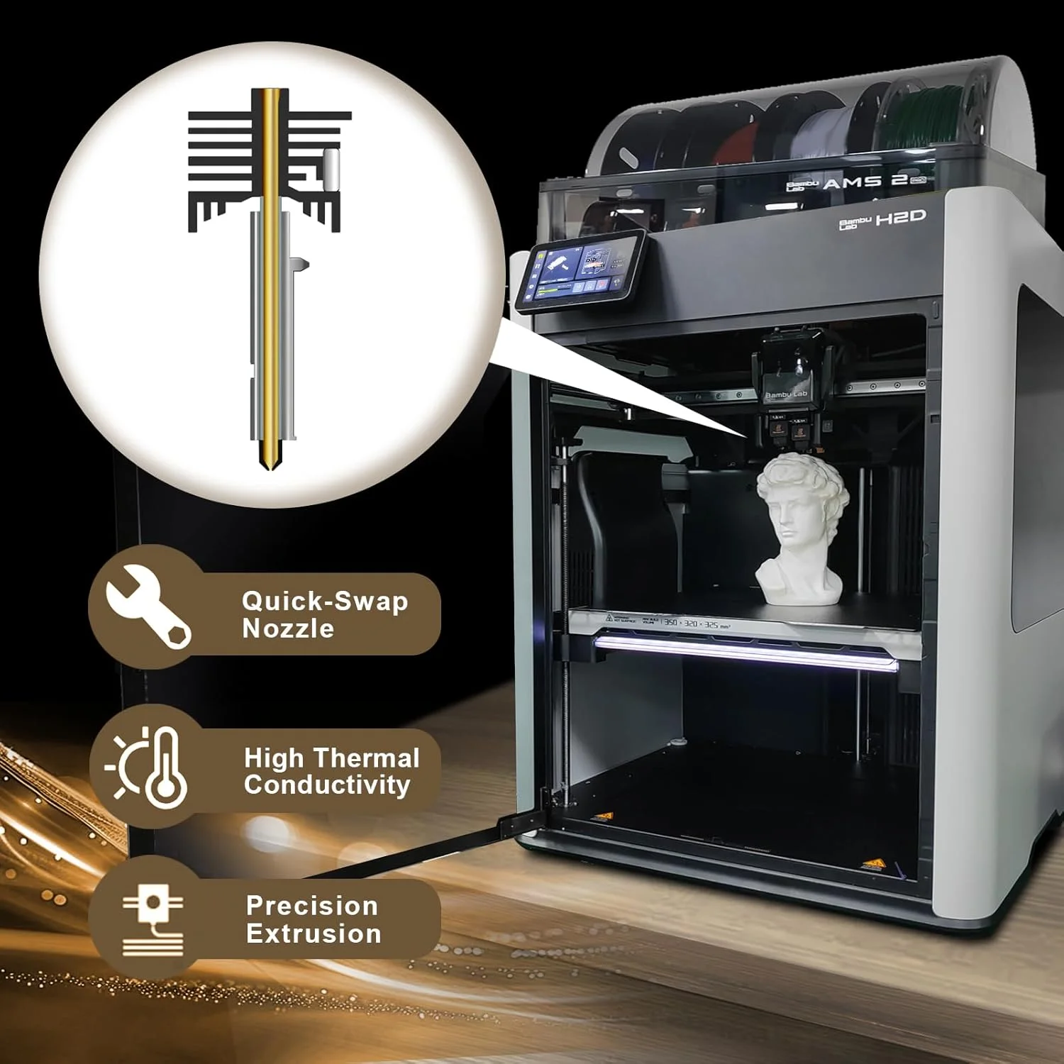 2 عدد کیت هات‌اند هد چاپ 0.6 میلی‌متری P2S H2S H2D، کیت هات‌اند اکسترودر با عملکرد بالا با نازل فولادی سخت‌شده قابل جابجایی برای پرینتر سه بعدی لیزری Bambu Lab P2S H2S/H2D/H2D Combo/A1/A1 Mini