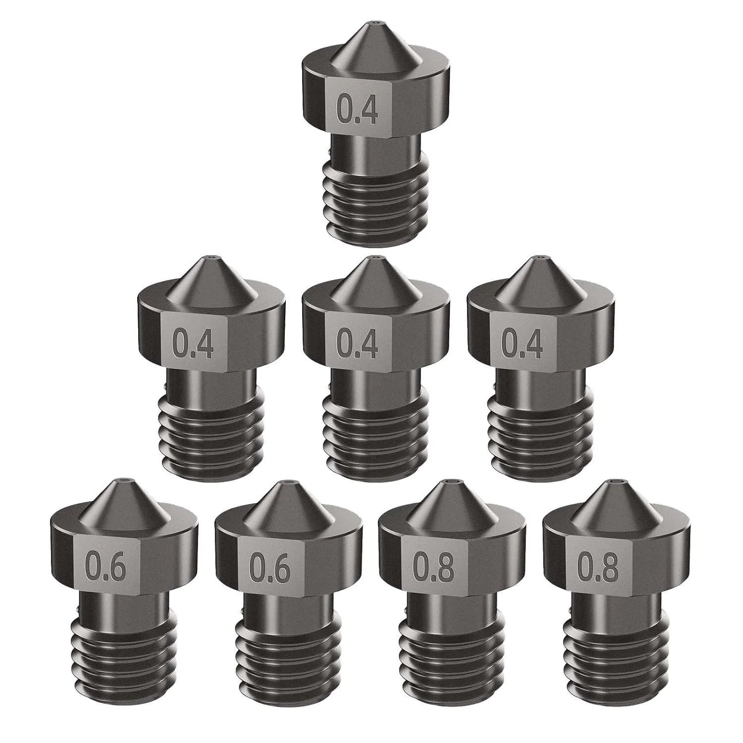 مجموعه نازل فولادی سخت کاری شده V6 ایده‌فرمر، نازل‌های اکسترودر هات‌اند پرینتر سه بعدی V6 در اندازه‌های 0.4 میلی‌متر، 0.6 میلی‌متر و 0.8 میلی‌متر مناسب برای Anycubic i3 Mega, Kobra Neo, Go for Prusa i3 MK3, Mini+