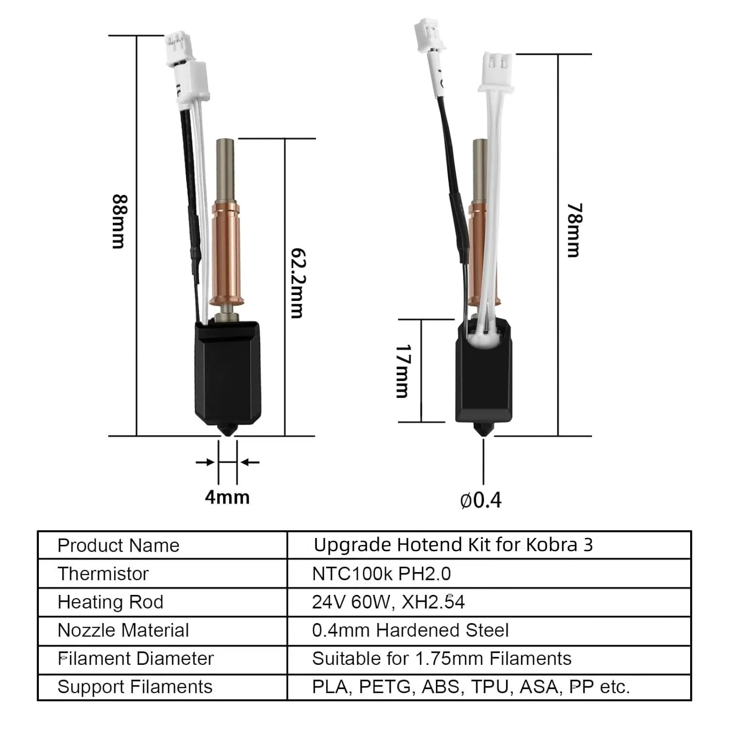 هات‌اند ارتقا یافته 24 ولت 60 وات Kobra 3، کیت بلوک حرارتی یکپارچه گلو و اکسترودر هد چاپ برای پرینترهای سه بعدی Anycubic Kobra 3 و Kobra 3 Combo